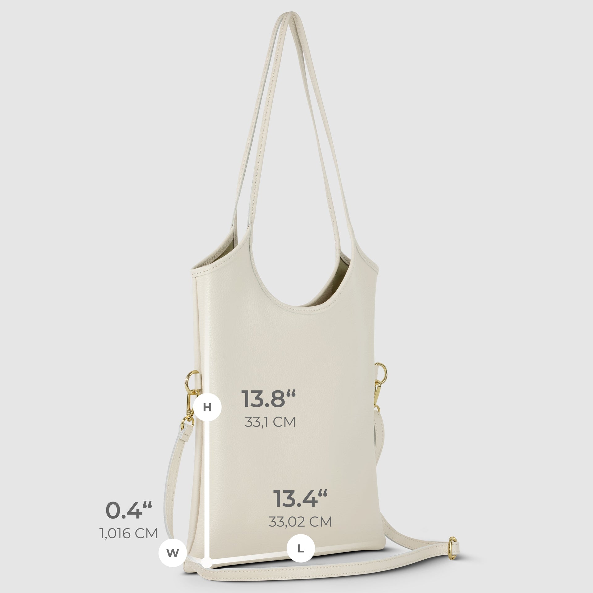 Italian Genuine Calf Leather Vertical Tote Bag with Crossbody Strap