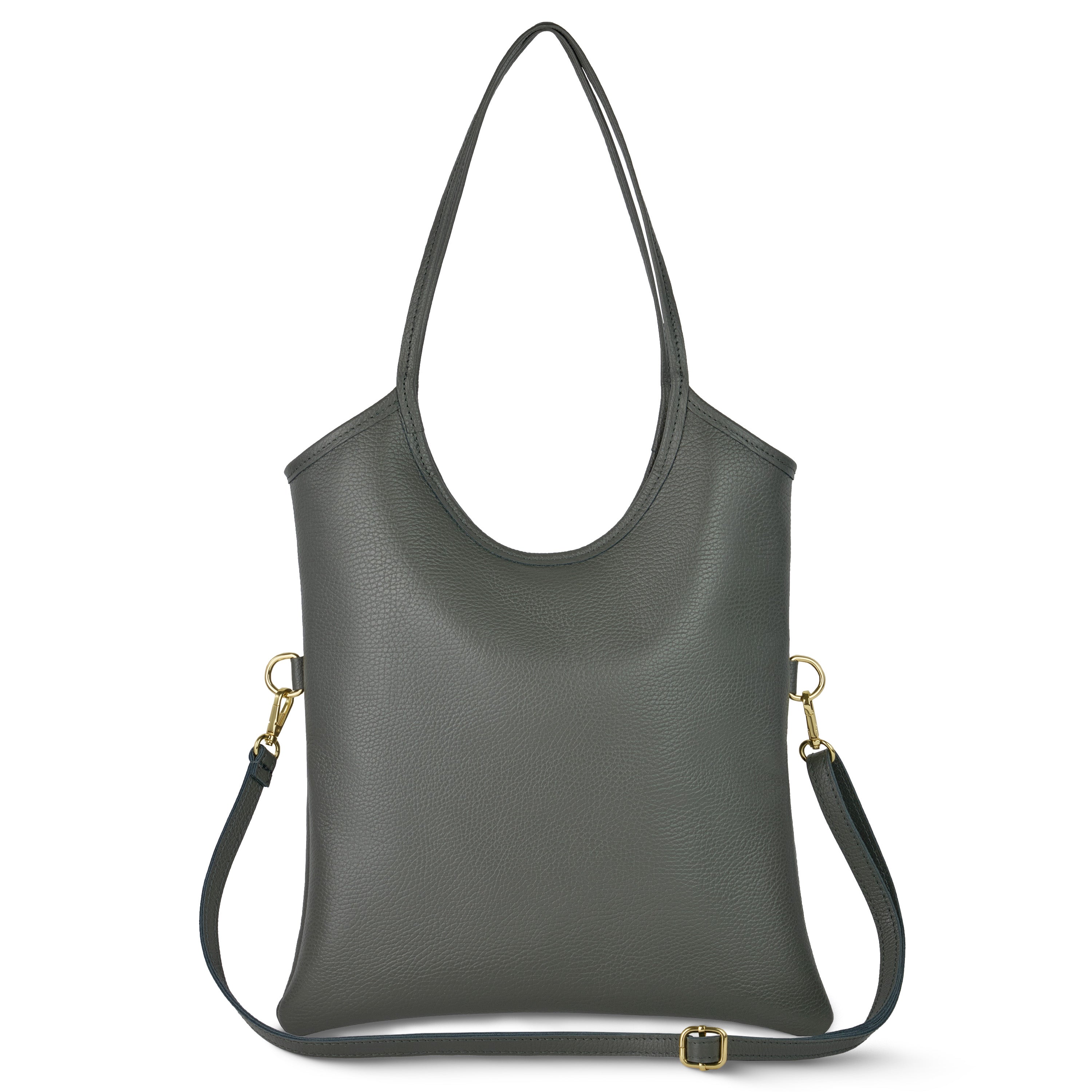Italian Genuine Calf Leather Vertical Tote Bag with Crossbody Strap