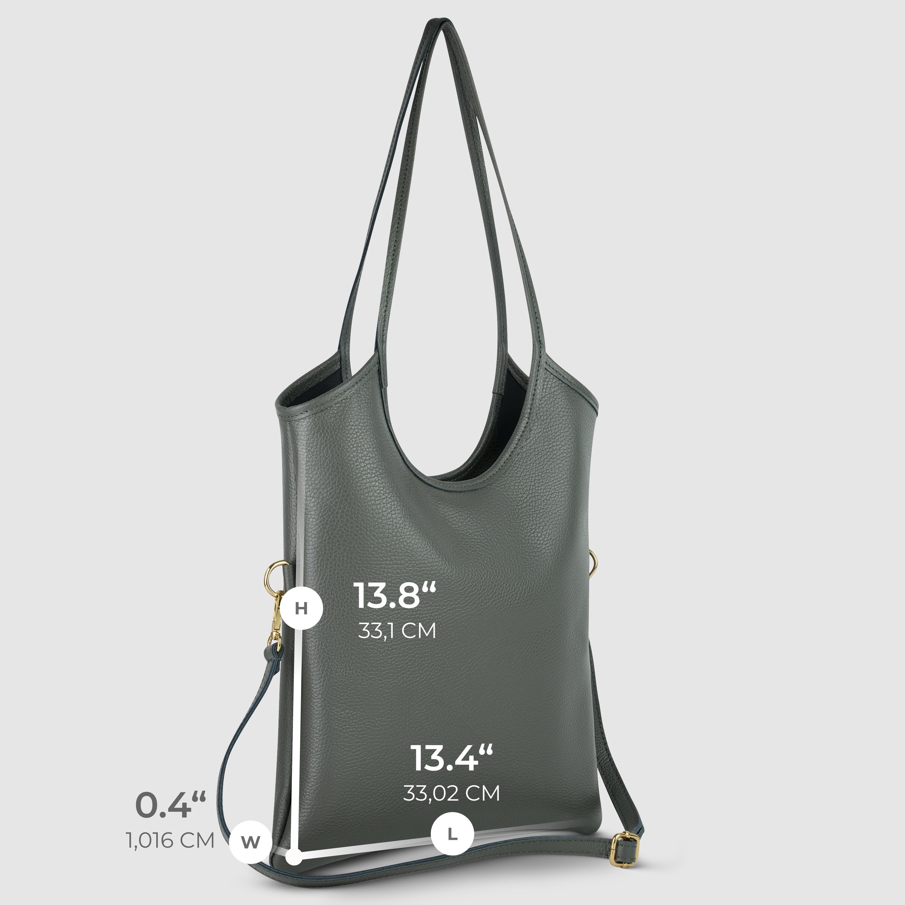 Italian Genuine Calf Leather Vertical Tote Bag with Crossbody Strap
