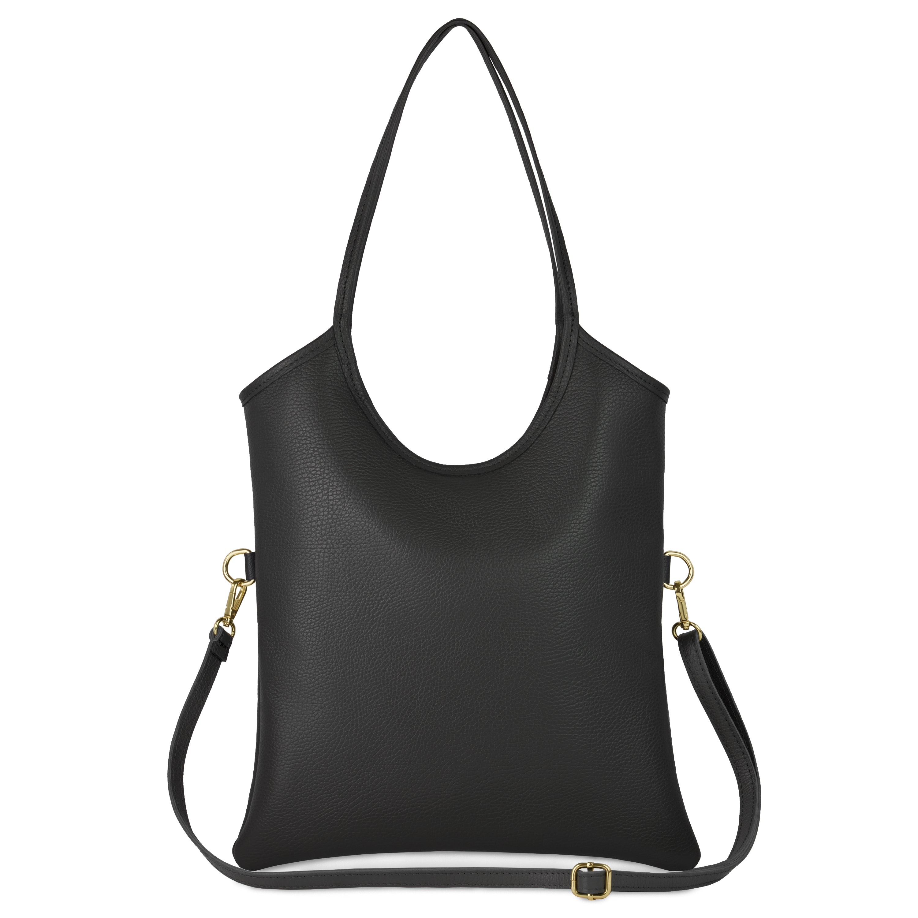 Italian Genuine Calf Leather Vertical Tote Bag with Crossbody Strap