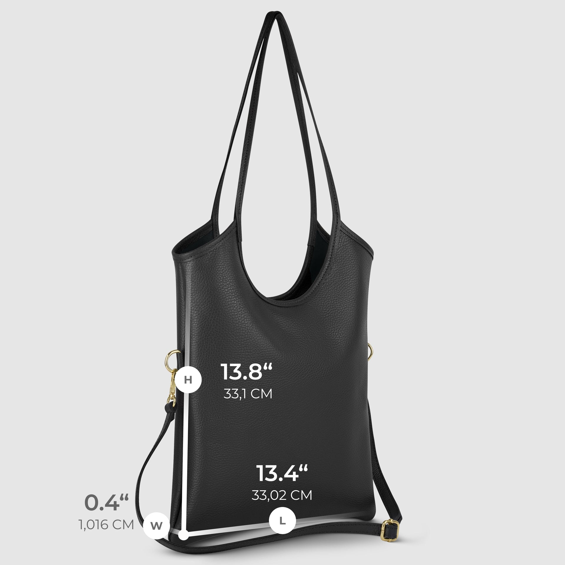 Italian Genuine Calf Leather Vertical Tote Bag with Crossbody Strap
