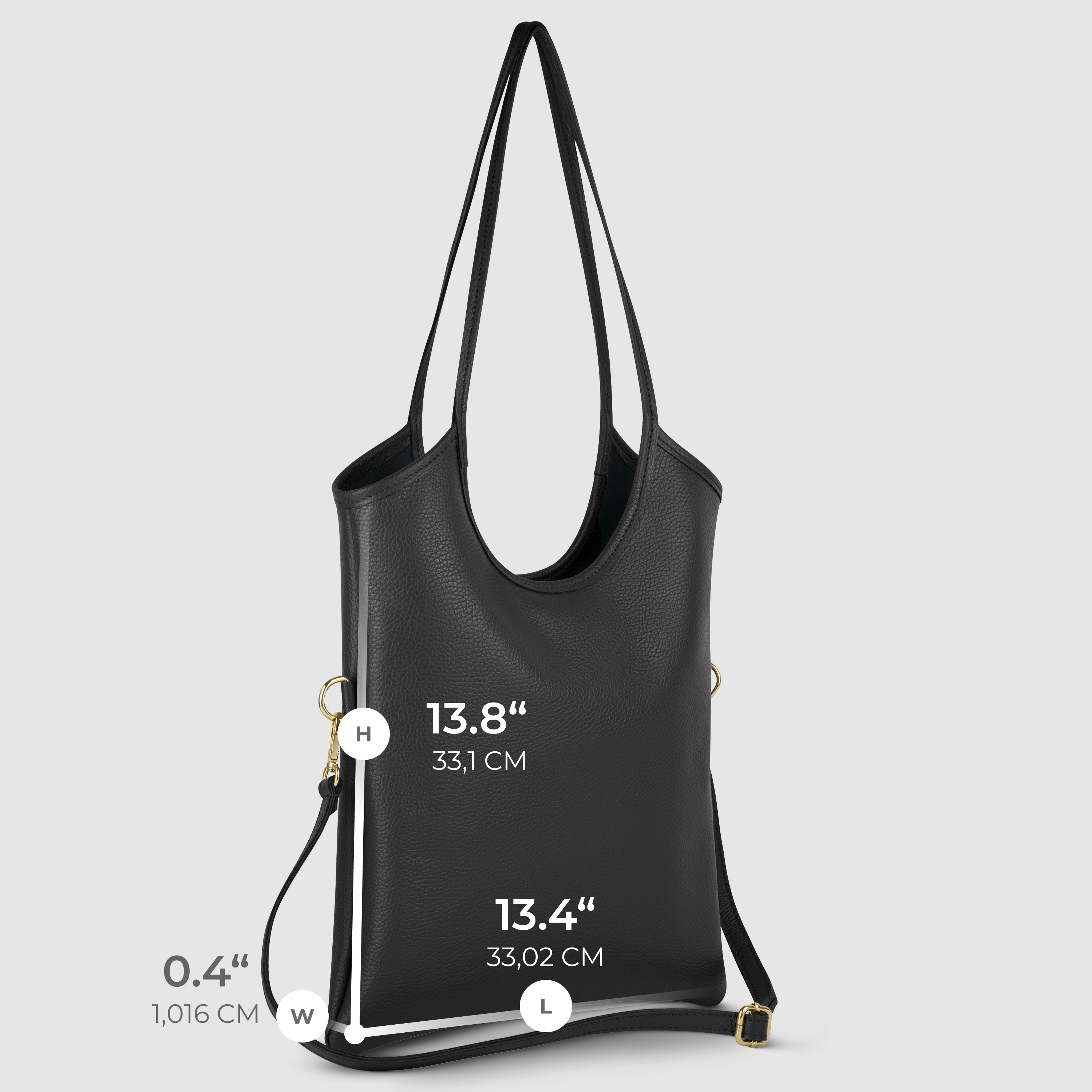 Italian Genuine Calf Leather Vertical Tote Bag with Crossbody Strap