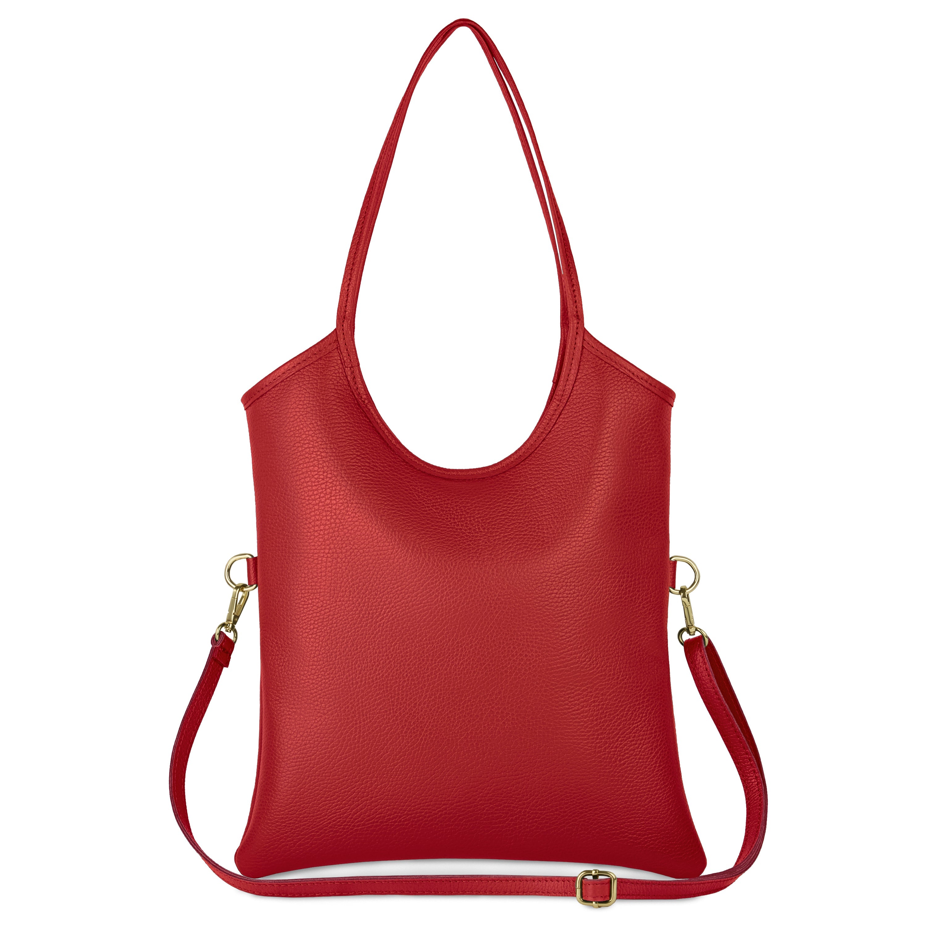 Italian Genuine Calf Leather Vertical Tote Bag with Crossbody Strap