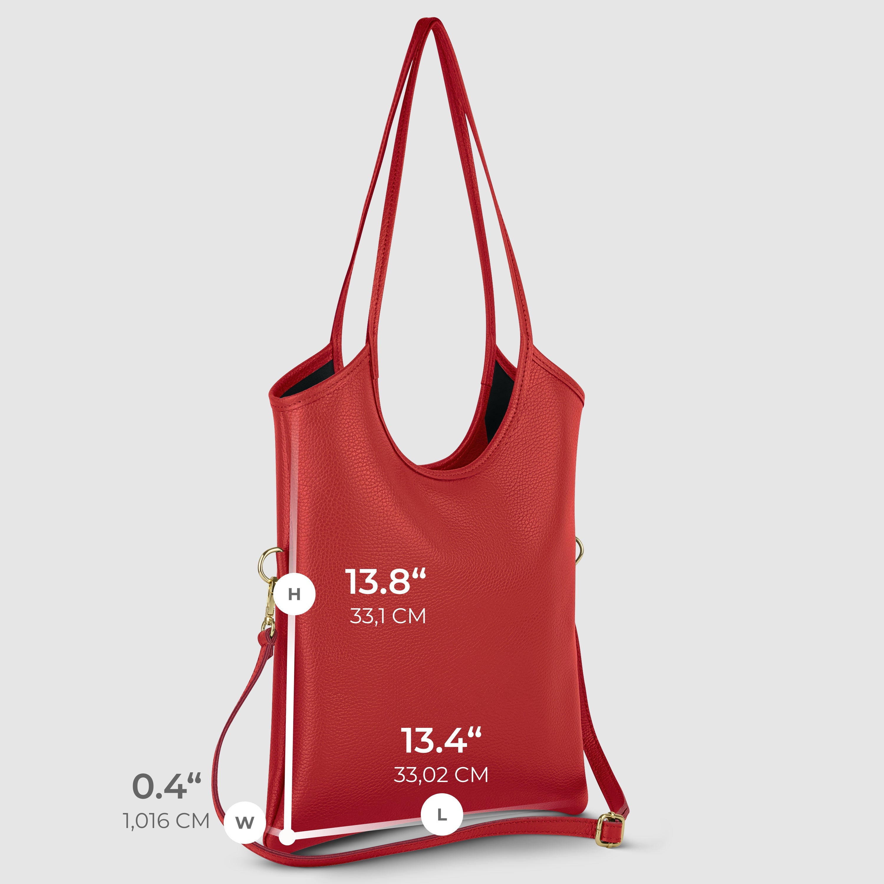 Italian Genuine Calf Leather Vertical Tote Bag with Crossbody Strap