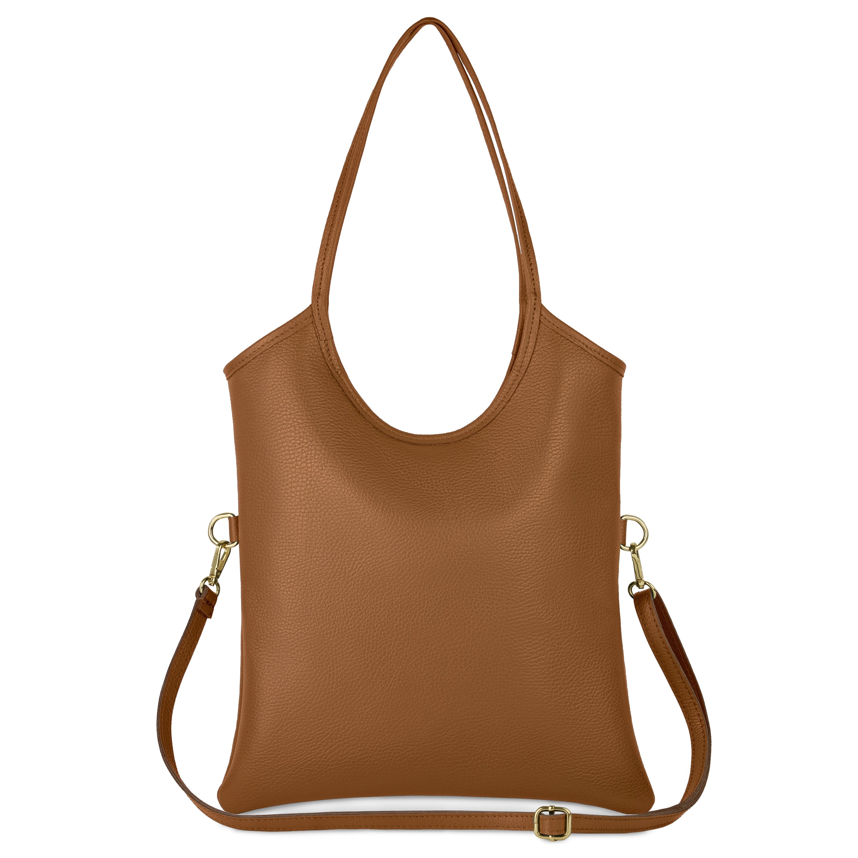 Italian Genuine Calf Leather Vertical Tote Bag with Crossbody Strap