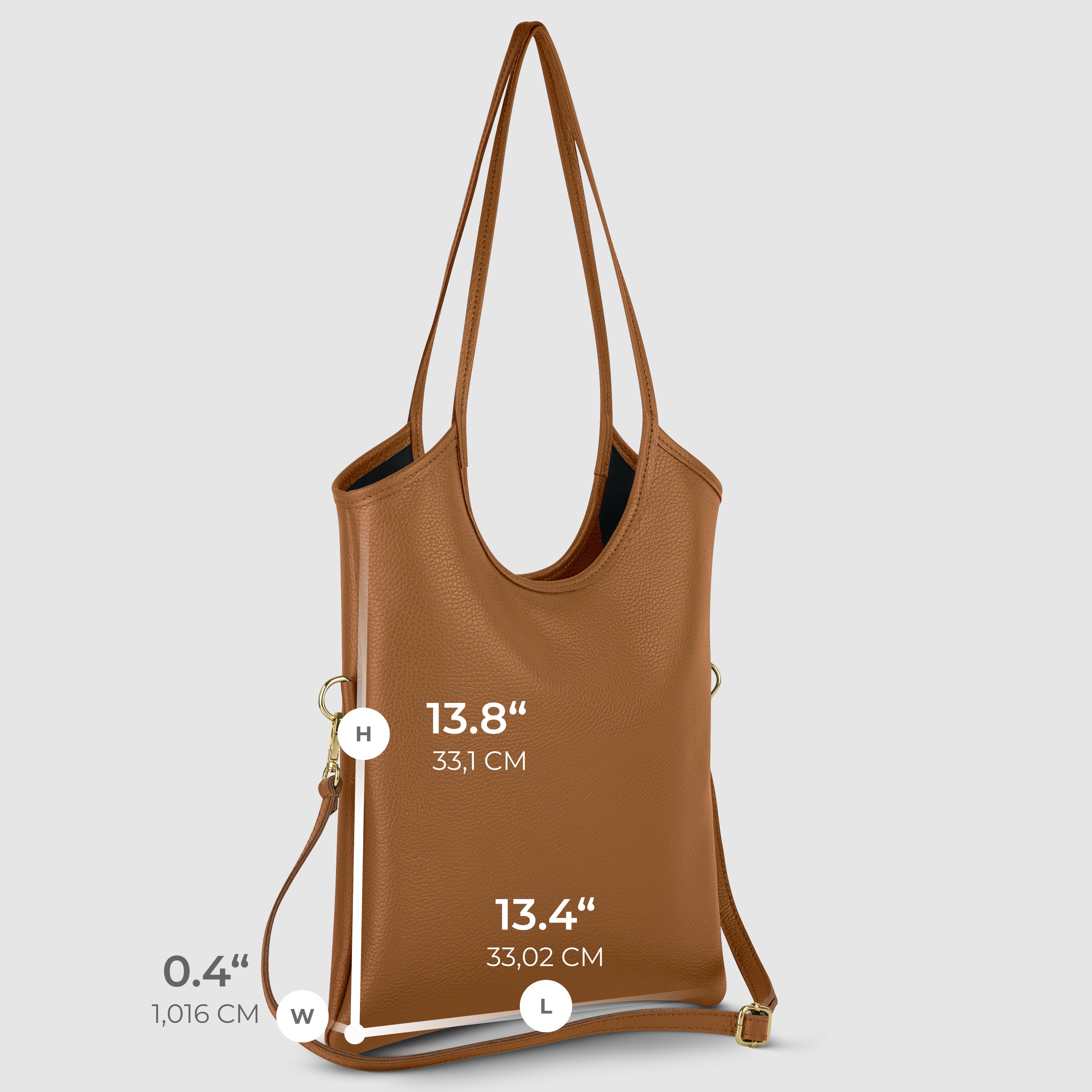 Italian Genuine Calf Leather Vertical Tote Bag with Crossbody Strap
