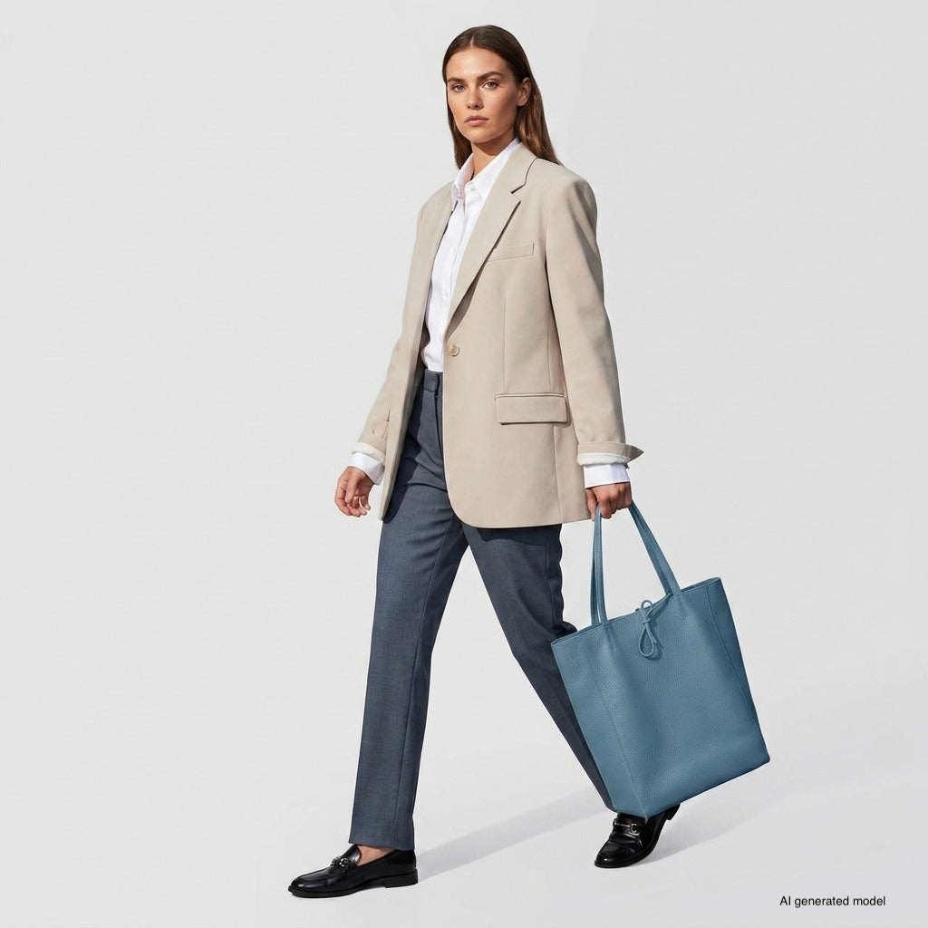 Italian Genuine Calf Leather Tote Bag - Minimalist Everyday Carryall