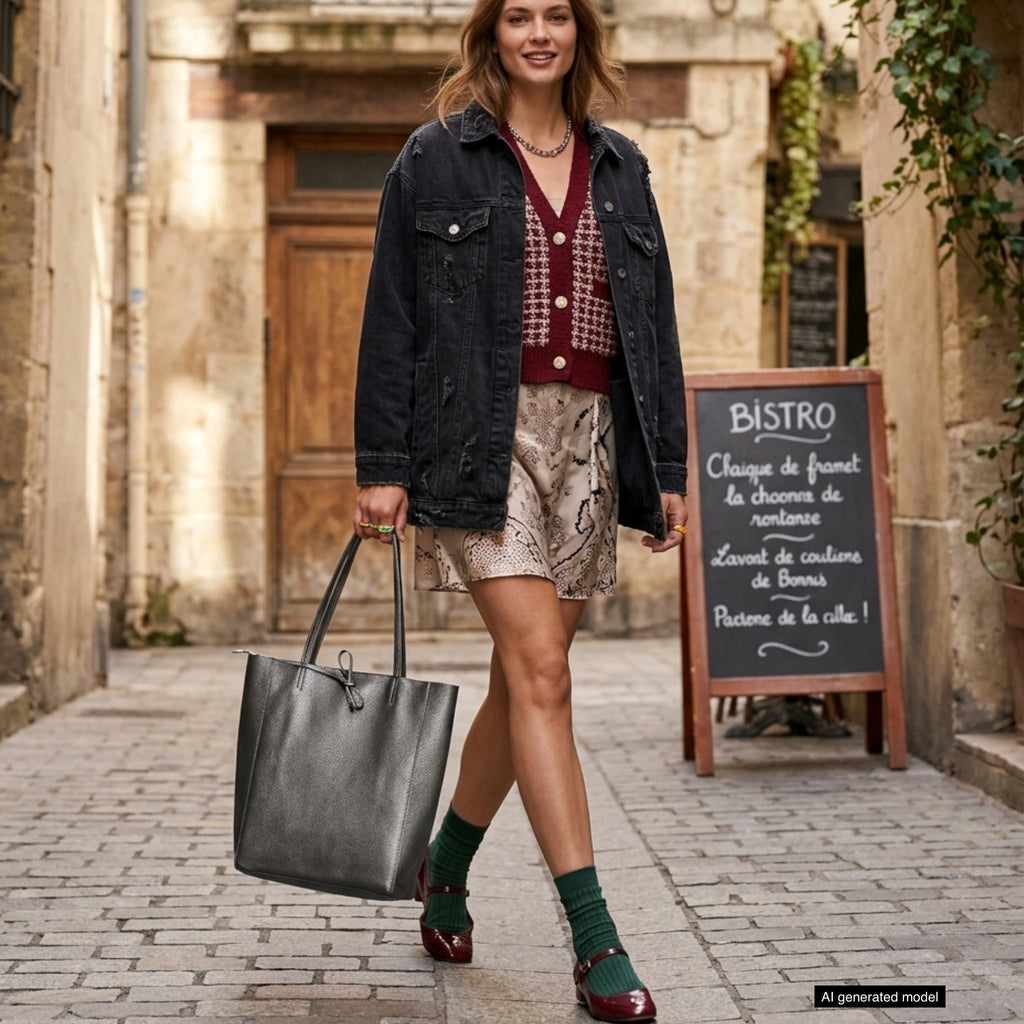 Italian Genuine Calf Leather Tote Bag - Minimalist Everyday Carryall