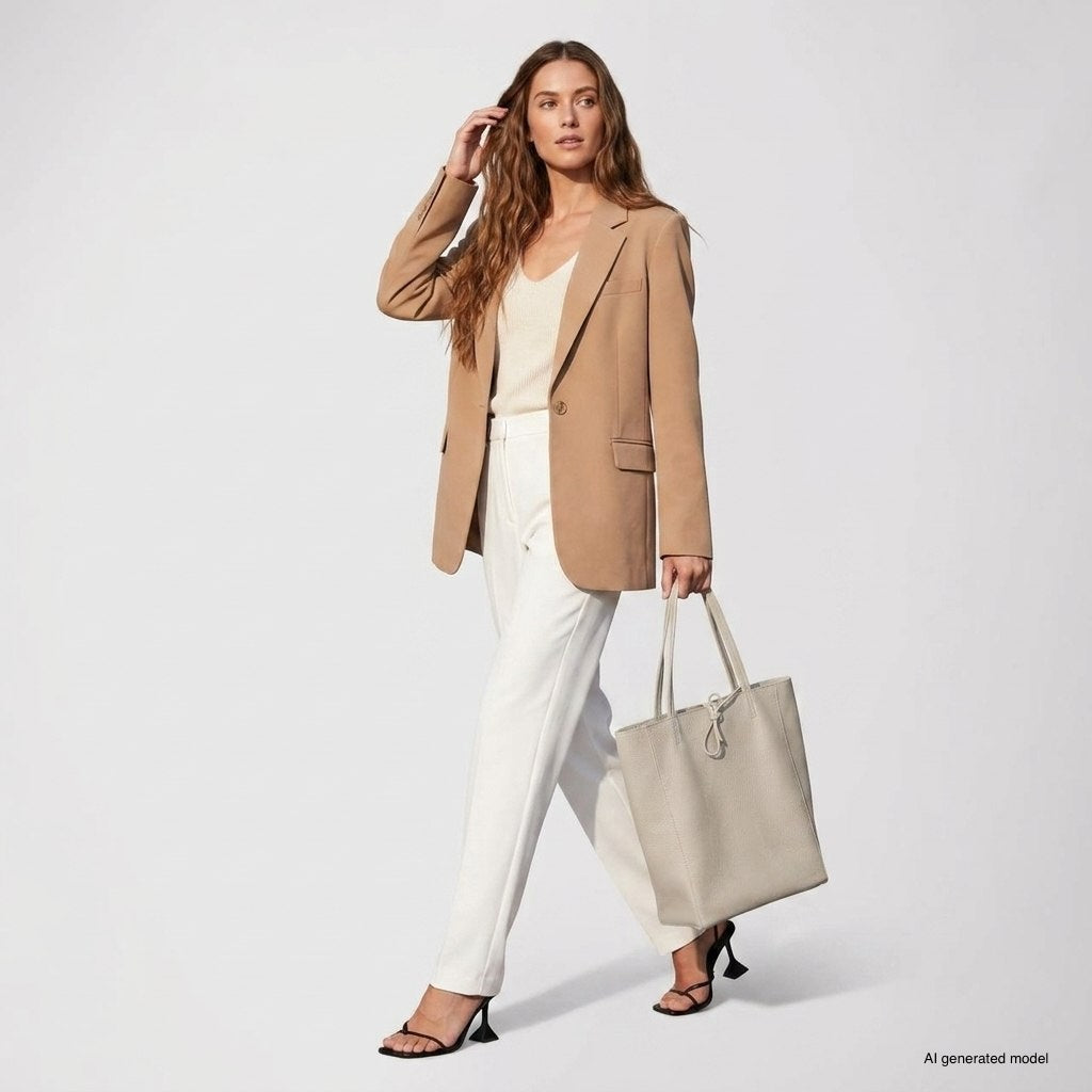 Italian Genuine Calf Leather Tote Bag - Minimalist Everyday Carryall