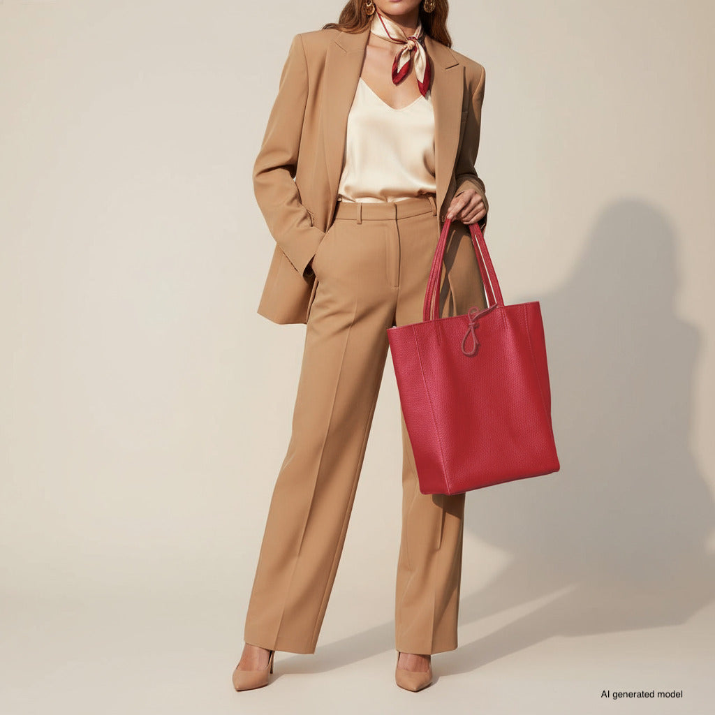 Italian Genuine Calf Leather Tote Bag - Minimalist Everyday Carryall