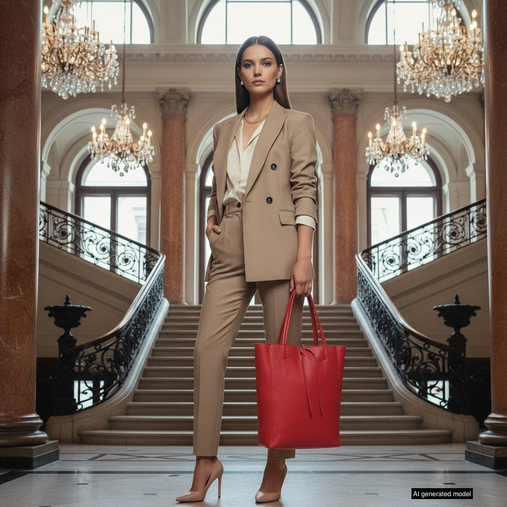 Italian Genuine Calf Leather Tote Bag - Minimalist Everyday Carryall