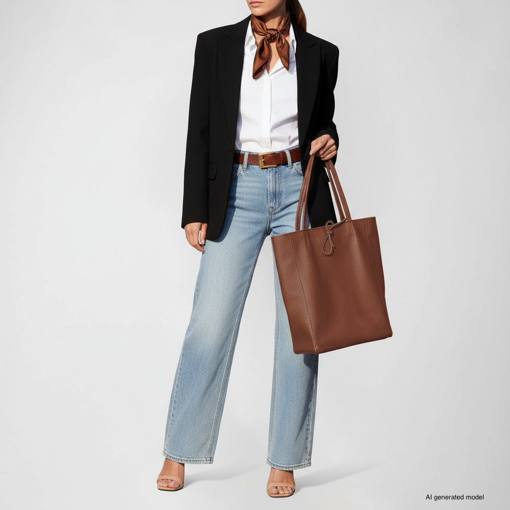Italian Genuine Calf Leather Tote Bag - Minimalist Everyday Carryall