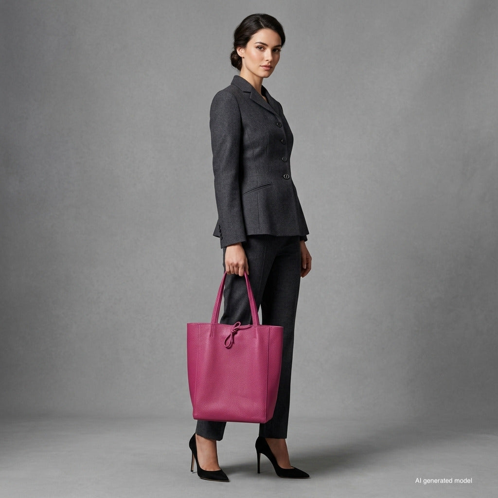 Italian Genuine Calf Leather Tote Bag - Minimalist Everyday Carryall