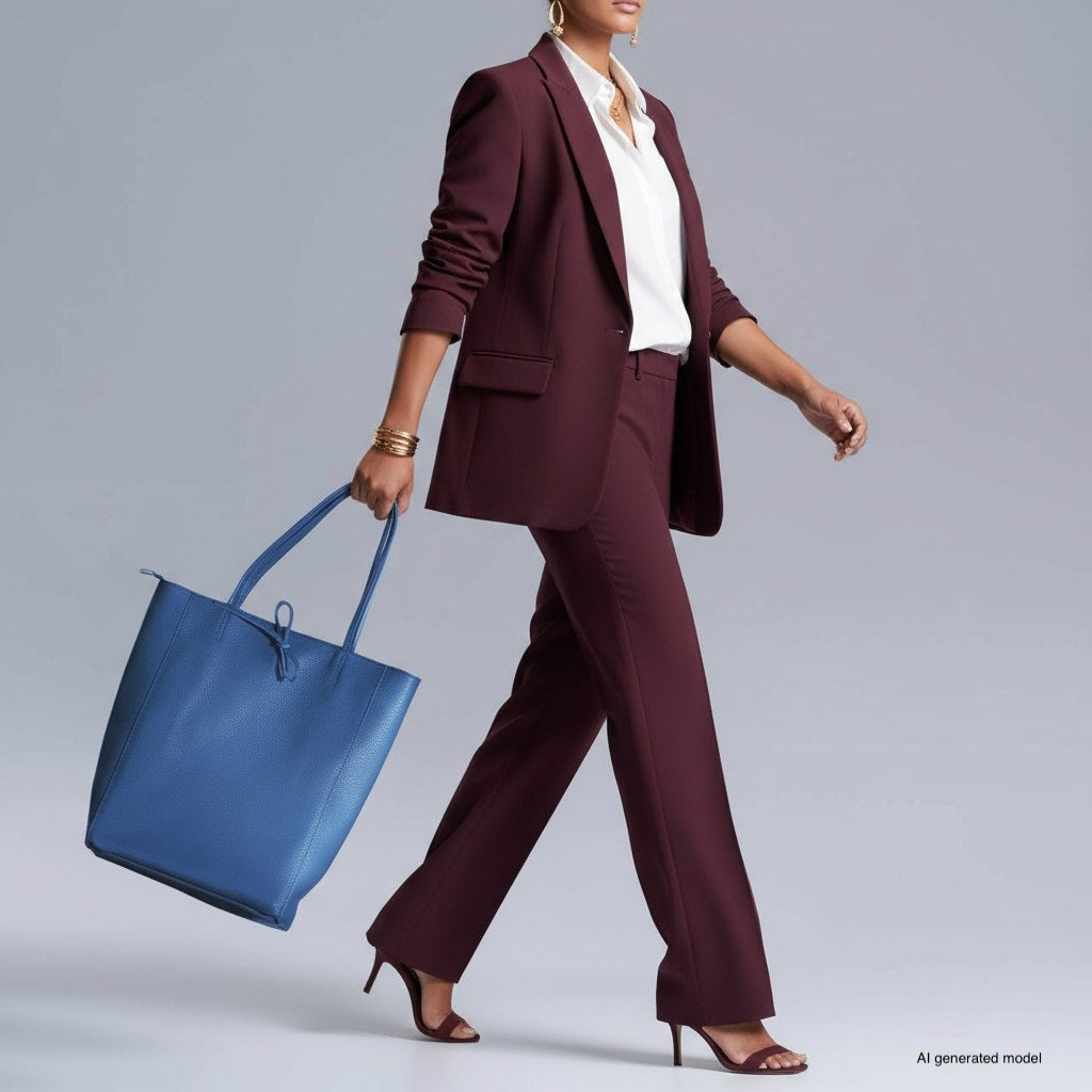 Italian Genuine Calf Leather Tote Bag - Minimalist Everyday Carryall