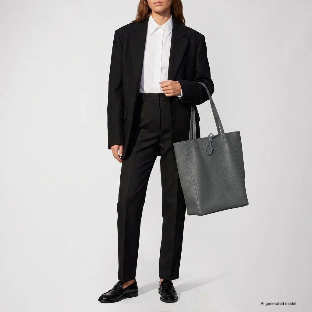 Italian Genuine Calf Leather Tote Bag - Minimalist Everyday Carryall
