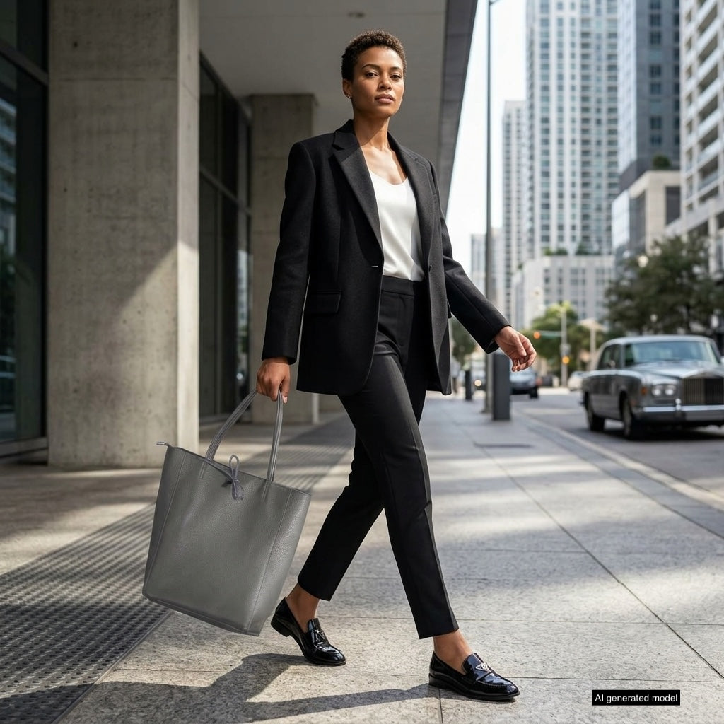 Italian Genuine Calf Leather Tote Bag - Minimalist Everyday Carryall