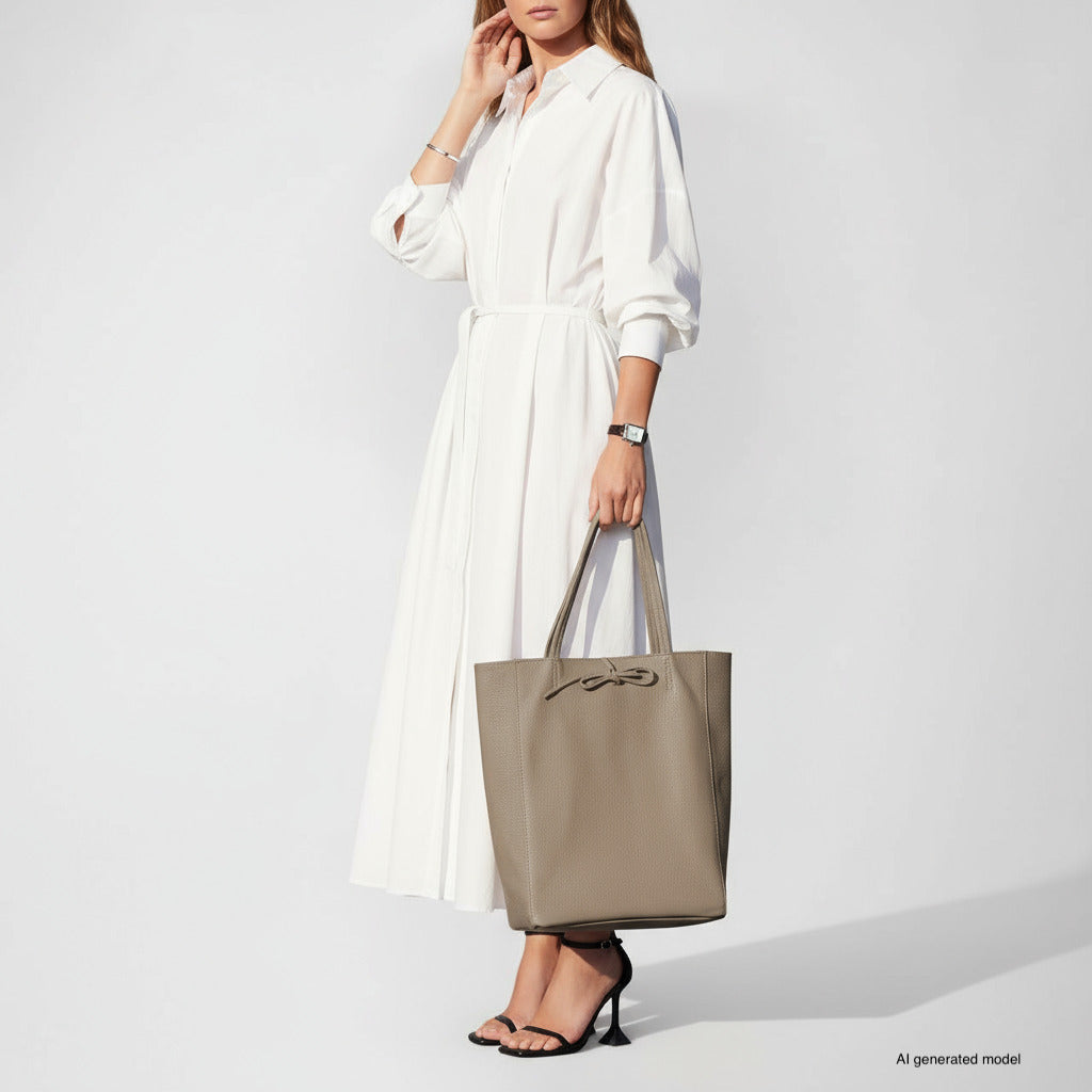 Italian Genuine Calf Leather Tote Bag - Minimalist Everyday Carryall