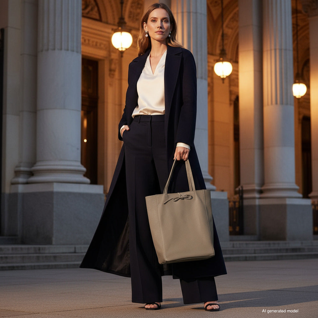 Italian Genuine Calf Leather Tote Bag - Minimalist Everyday Carryall