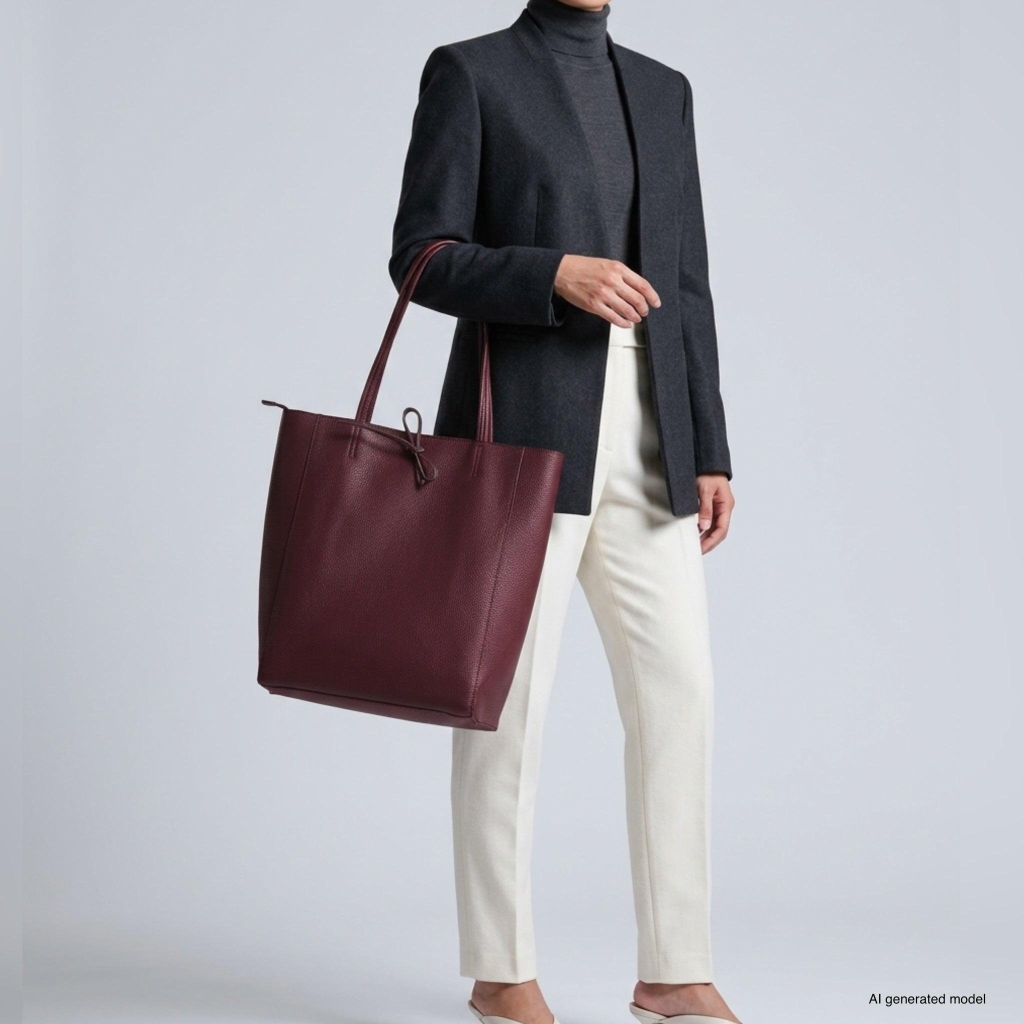 Italian Genuine Calf Leather Tote Bag - Minimalist Everyday Carryall