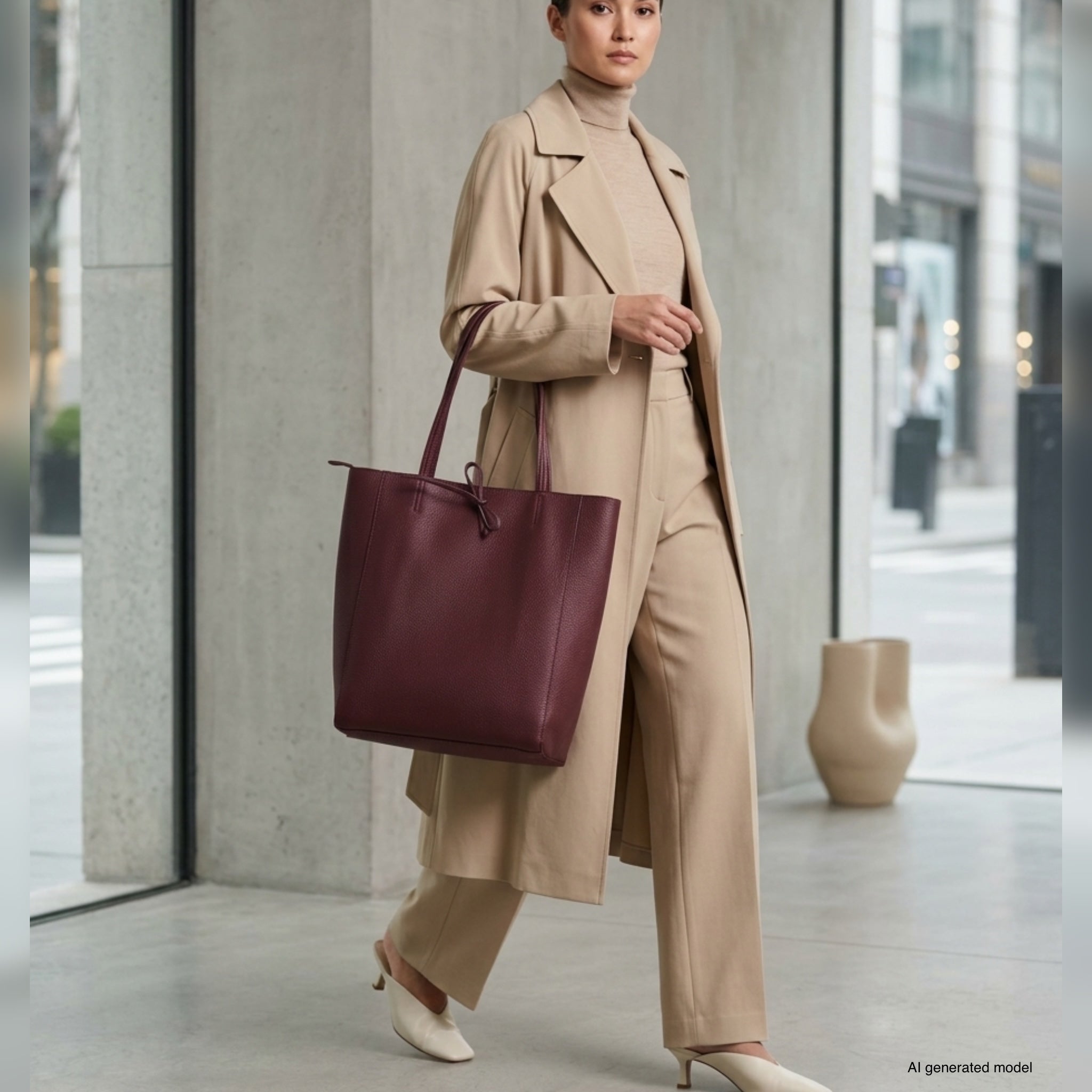 Italian Genuine Calf Leather Tote Bag - Minimalist Everyday Carryall