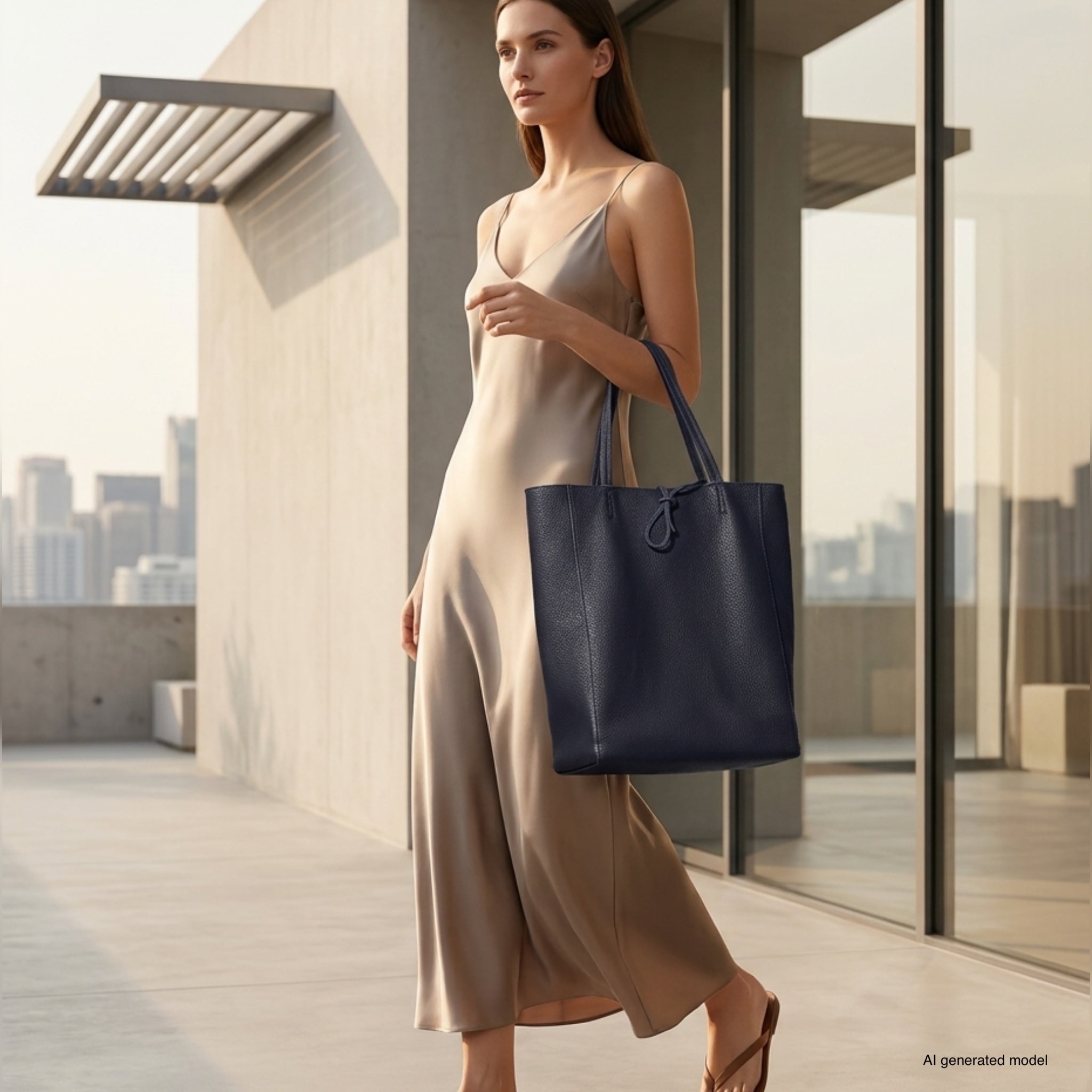 Italian Genuine Calf Leather Tote Bag - Minimalist Everyday Carryall