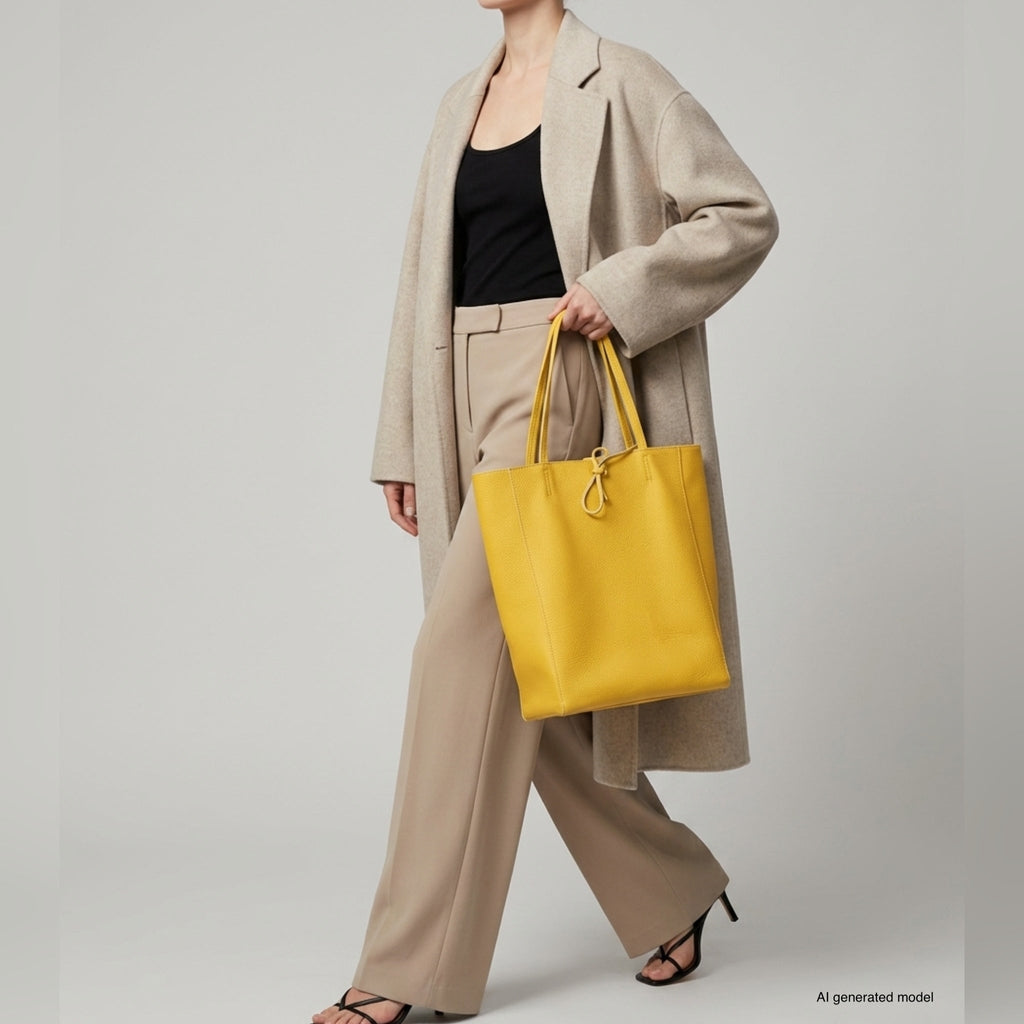 Italian Genuine Calf Leather Tote Bag - Minimalist Everyday Carryall