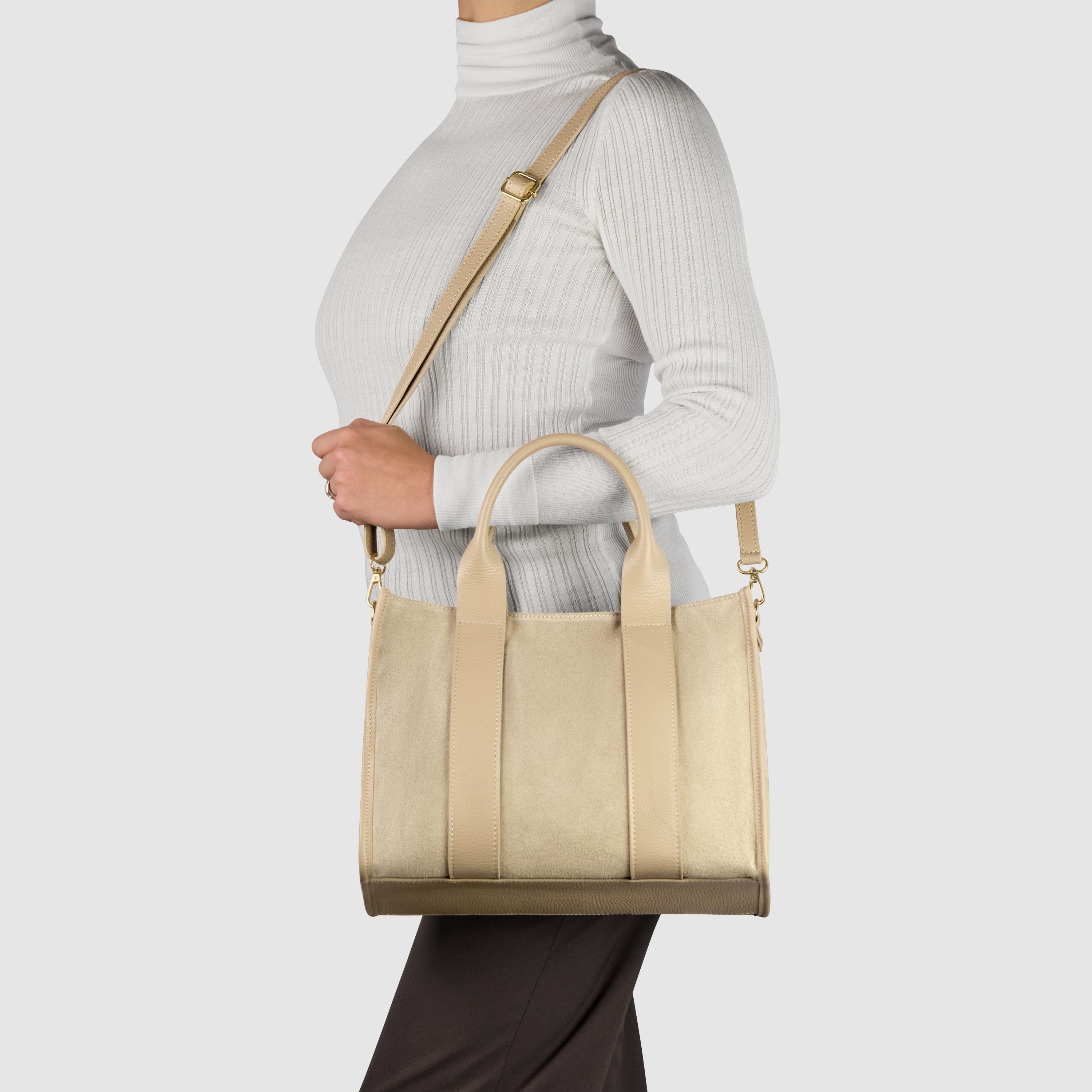 Italian Genuine Suede Dark Brown Structured Tote Bag