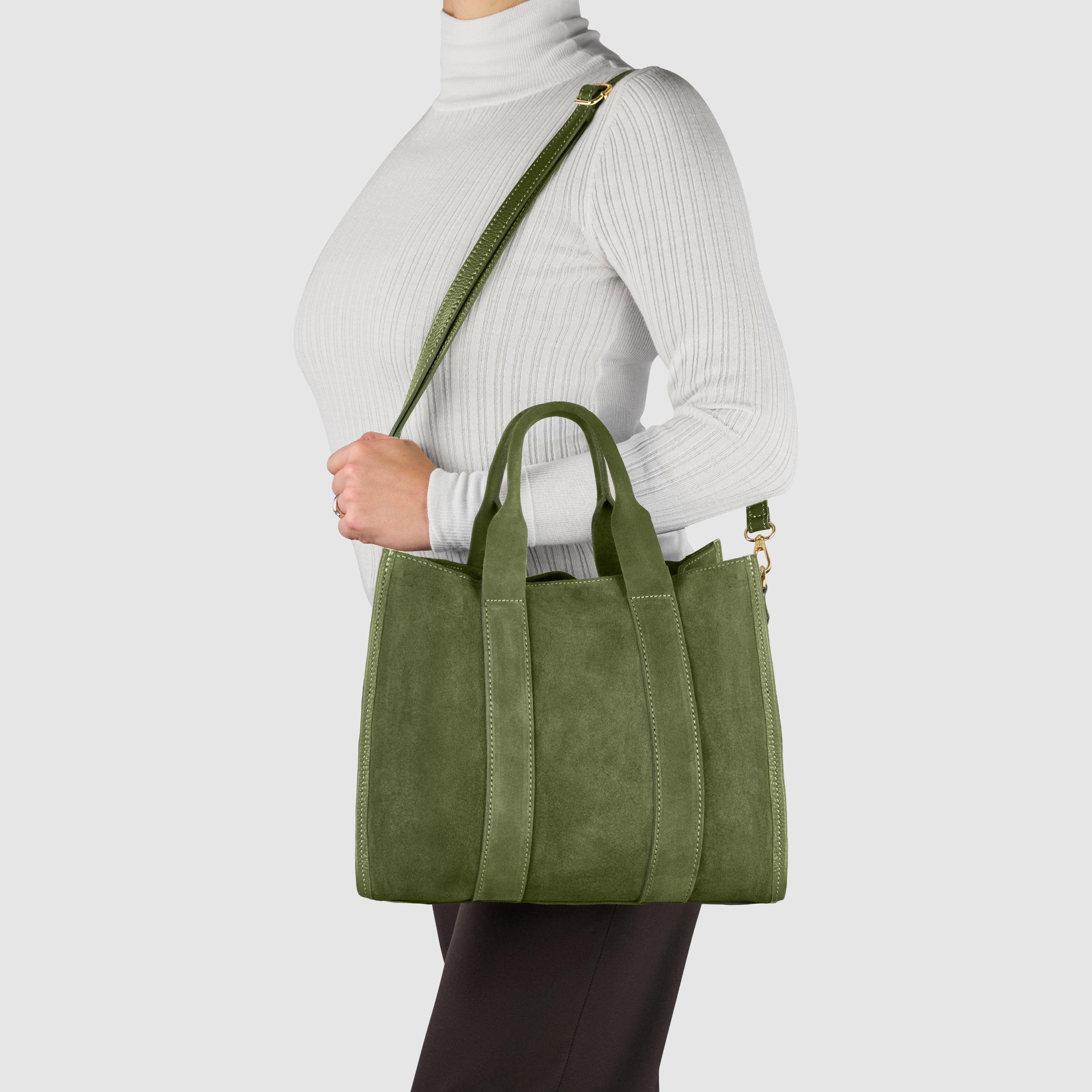 Italian Genuine Suede Dark Brown Structured Tote Bag