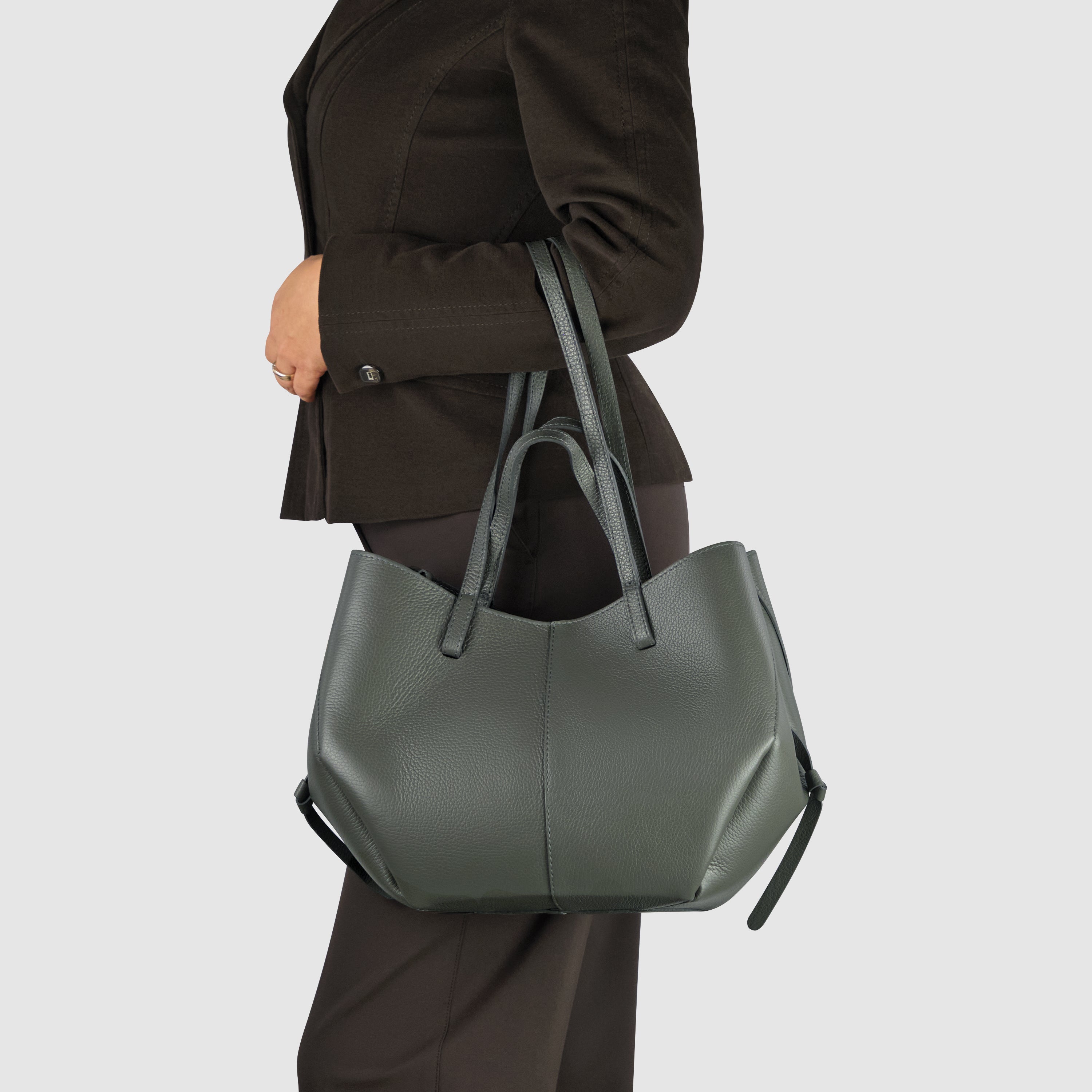 Italian Genuine Calf Leather Sculptural Tote Bag - Professional
