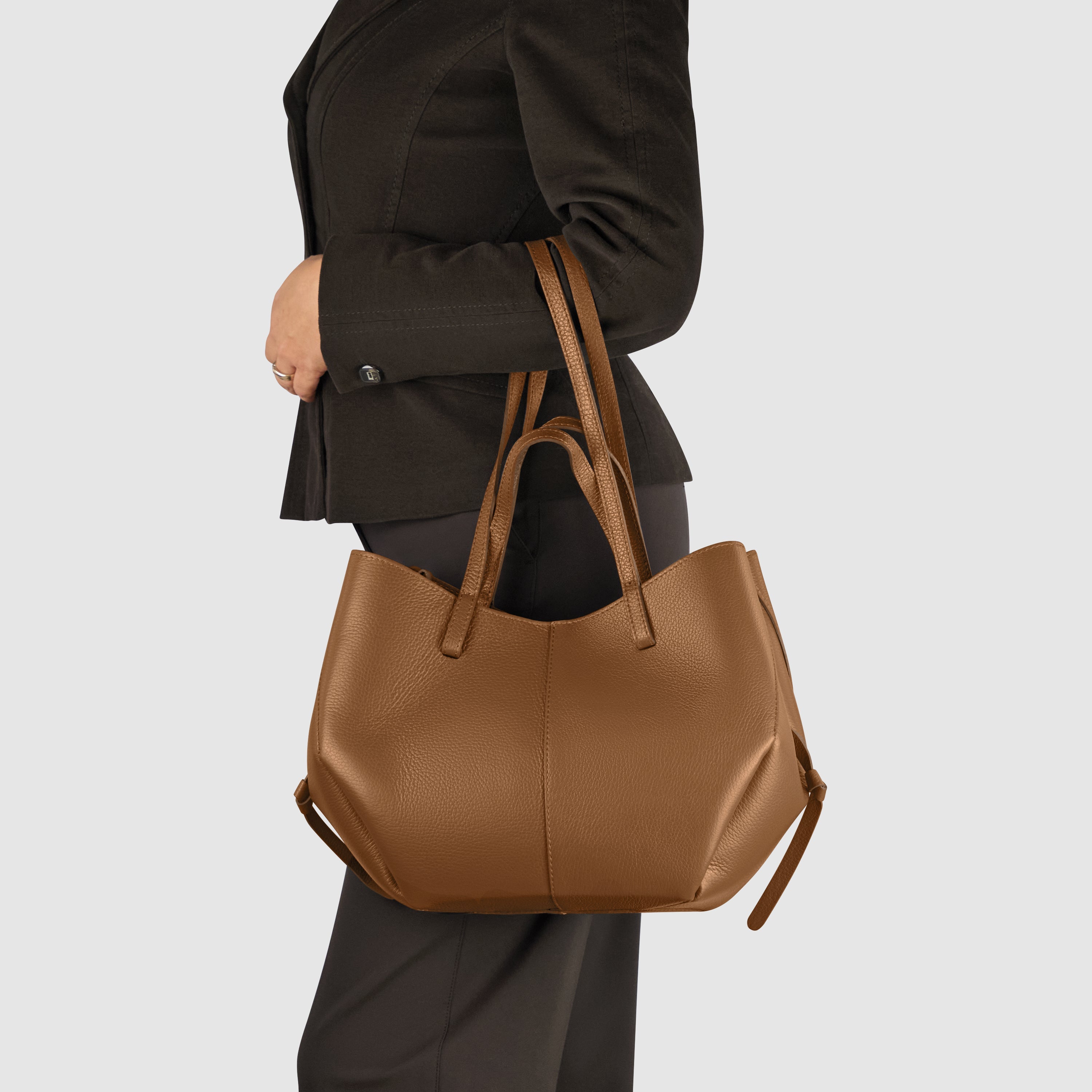 Italian Genuine Calf Leather Sculptural Tote Bag - Professional