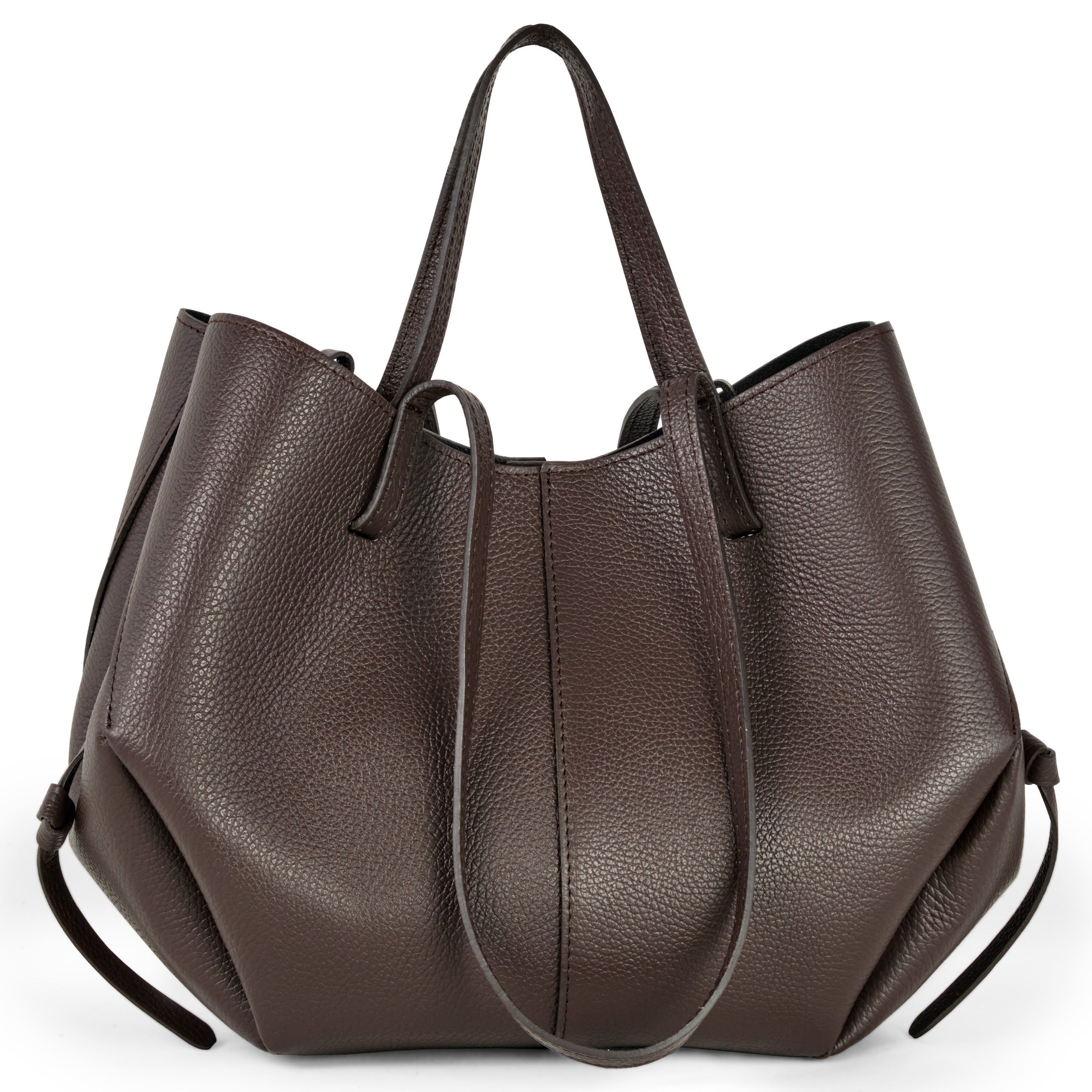 Professional Italian genuine calf leather tote with sculptural lines