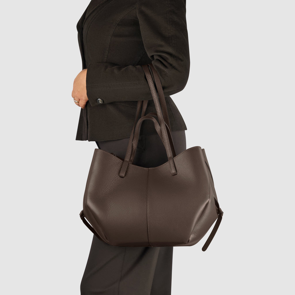 Italian Genuine Calf Leather Sculptural Tote Bag - Professional