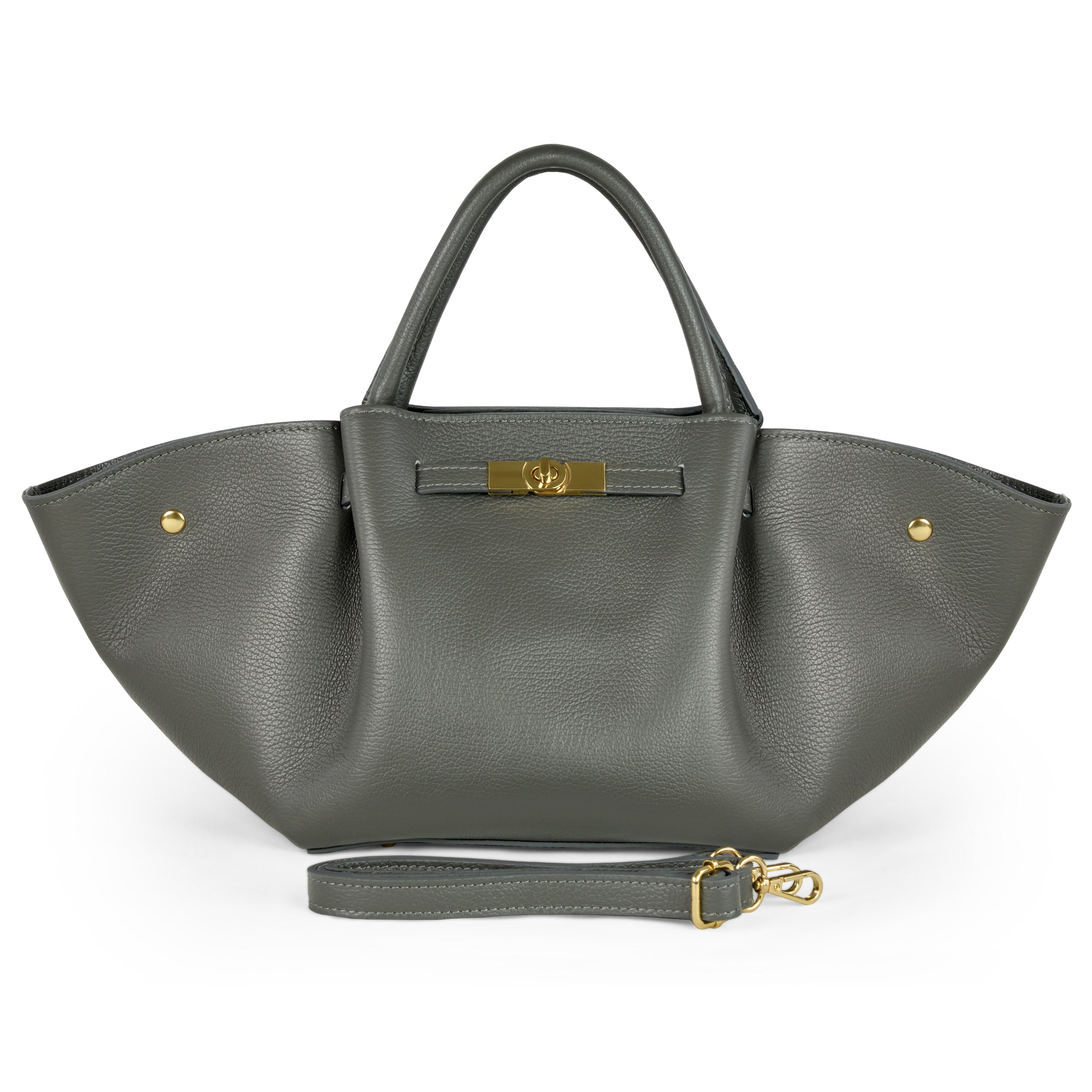 Elegant Italian genuine calf leather tote bag in solid color with pebbled texture
