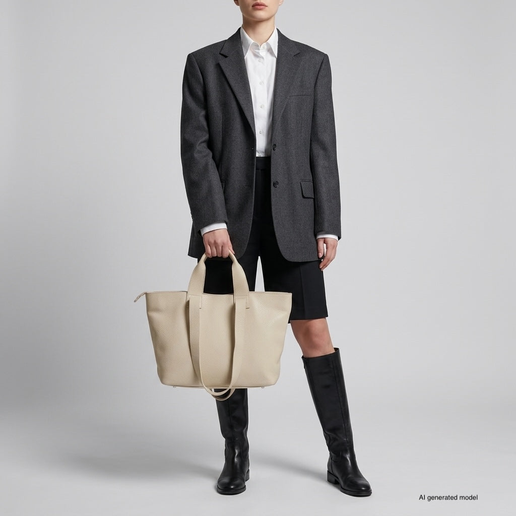 Italian Genuine Calf Leather Tote Bag in Professional Style