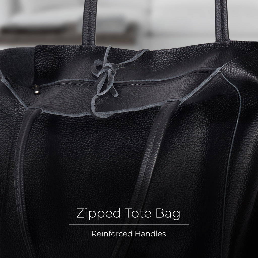 Italian Genuine Calf Leather Tote Bag - Minimalist Everyday Carryall