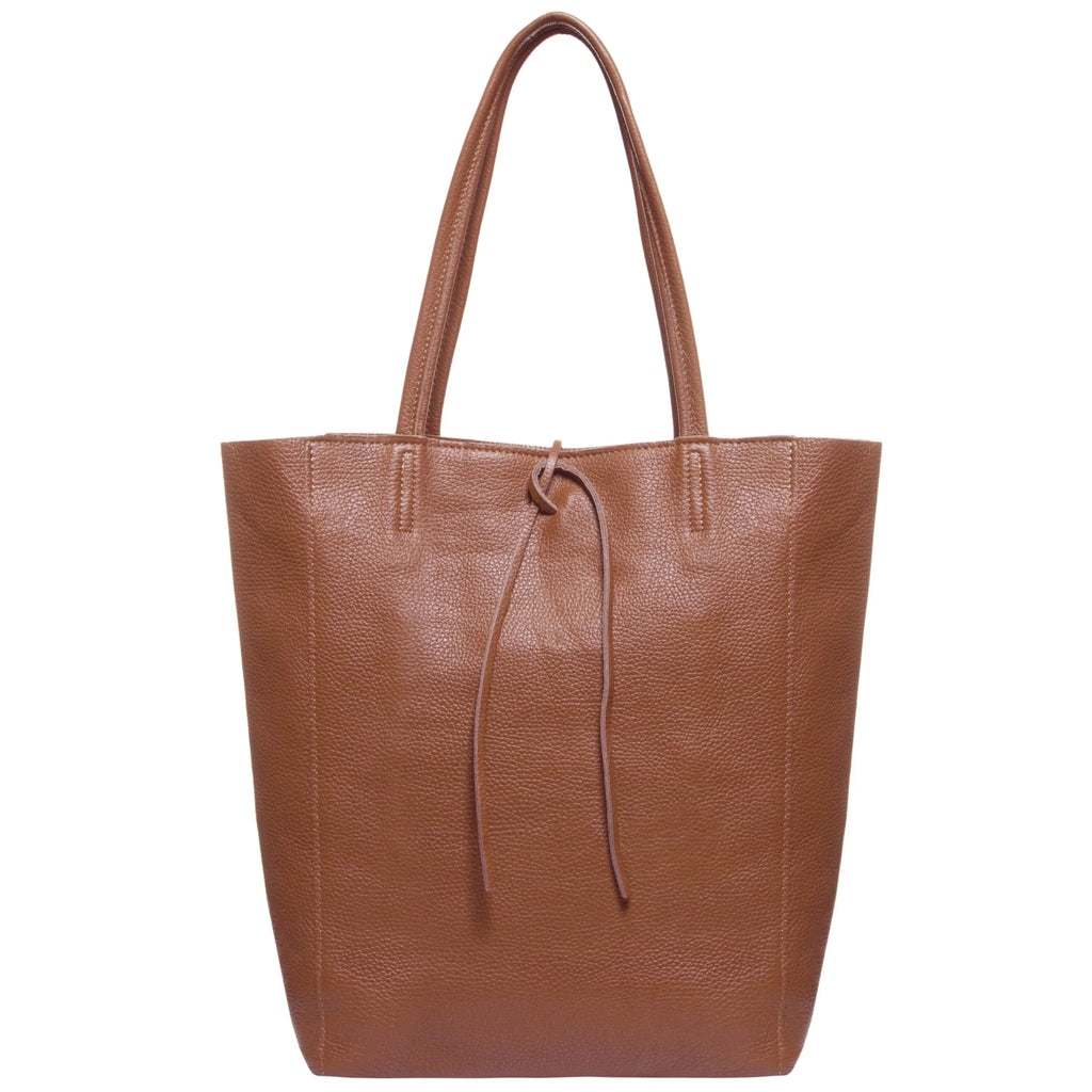 Minimalist Italian genuine calf leather tote bag with front tie detail