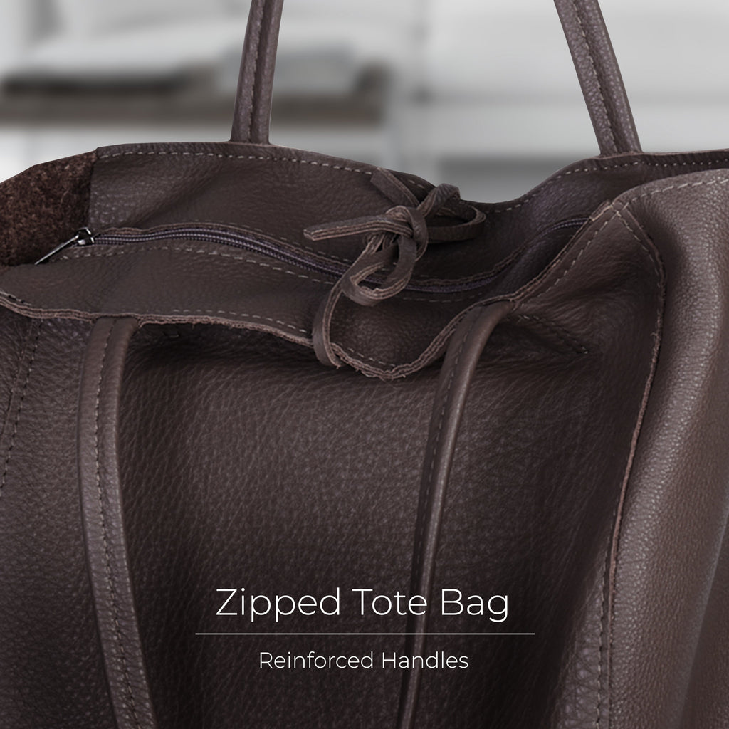 Italian Genuine Calf Leather Tote Bag - Minimalist Everyday Carryall
