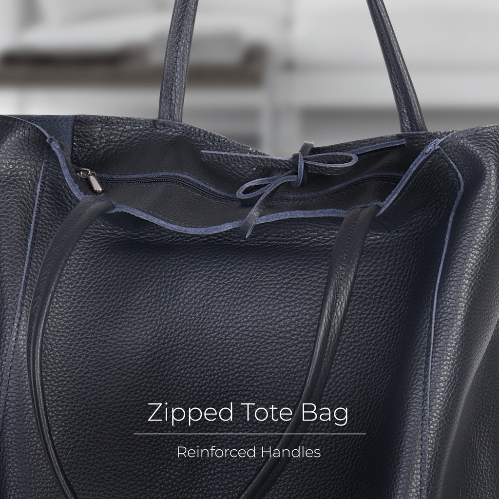 Italian Genuine Calf Leather Tote Bag - Minimalist Everyday Carryall