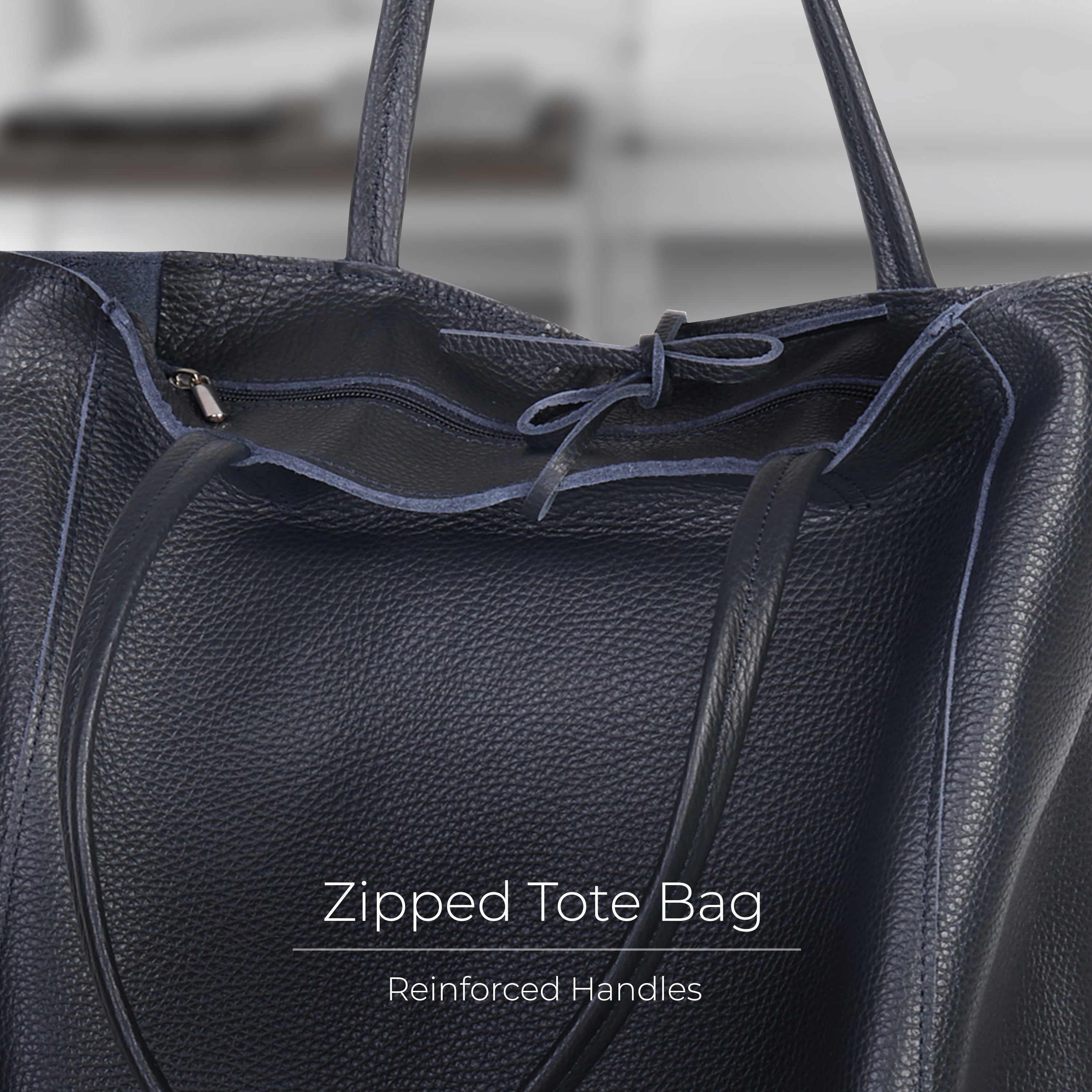 Italian Genuine Calf Leather Tote Bag - Minimalist Everyday Carryall