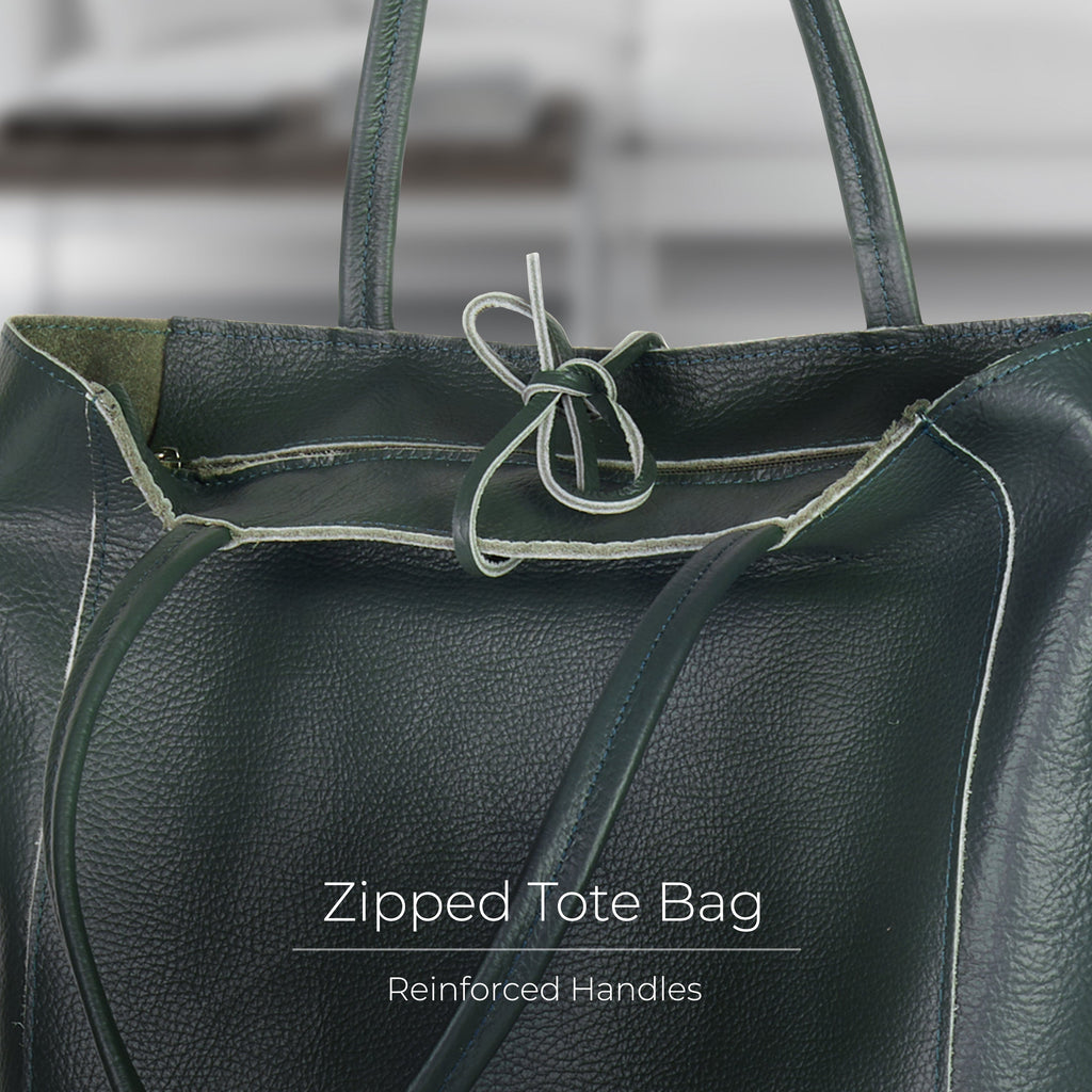 Italian Genuine Calf Leather Tote Bag - Minimalist Everyday Carryall