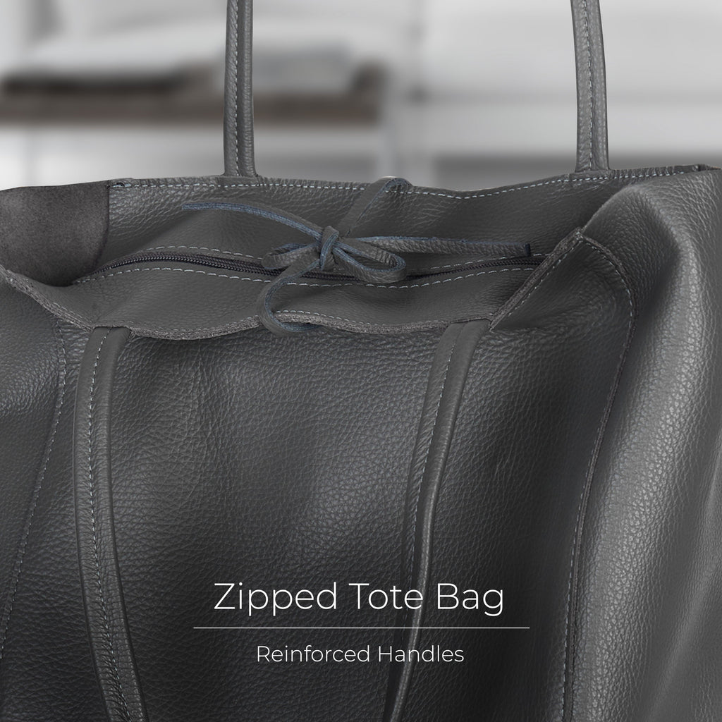 Italian Genuine Calf Leather Tote Bag - Minimalist Everyday Carryall