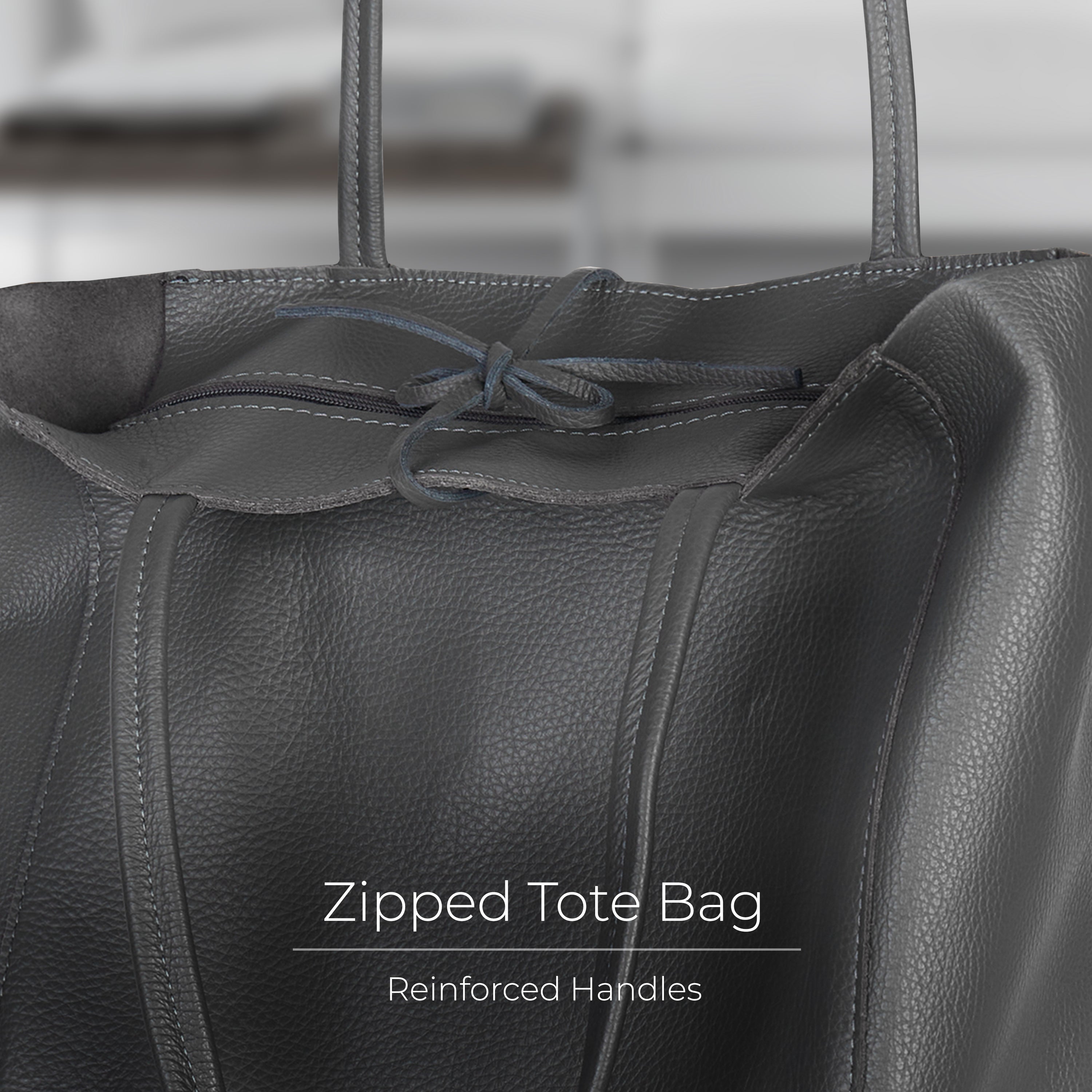 Italian Genuine Calf Leather Tote Bag - Minimalist Everyday Carryall