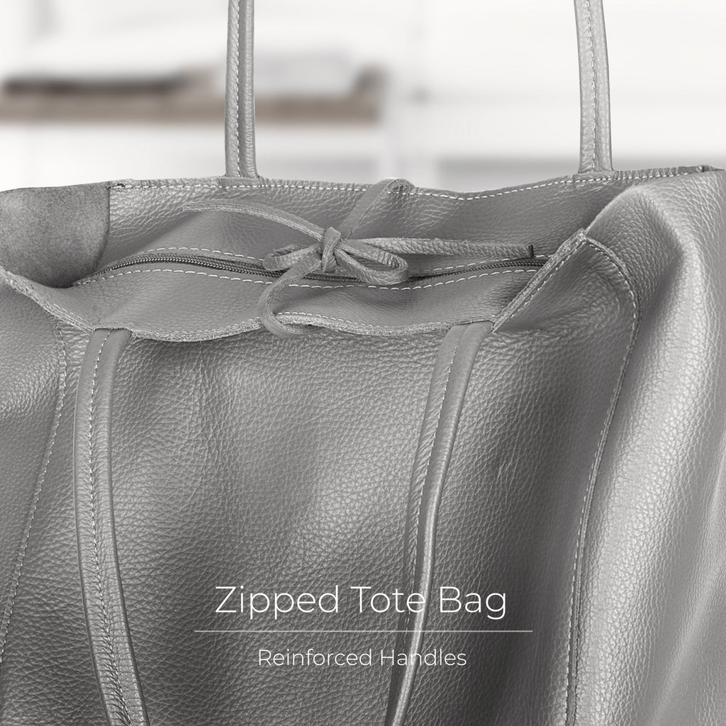 Italian Genuine Calf Leather Tote Bag - Minimalist Everyday Carryall