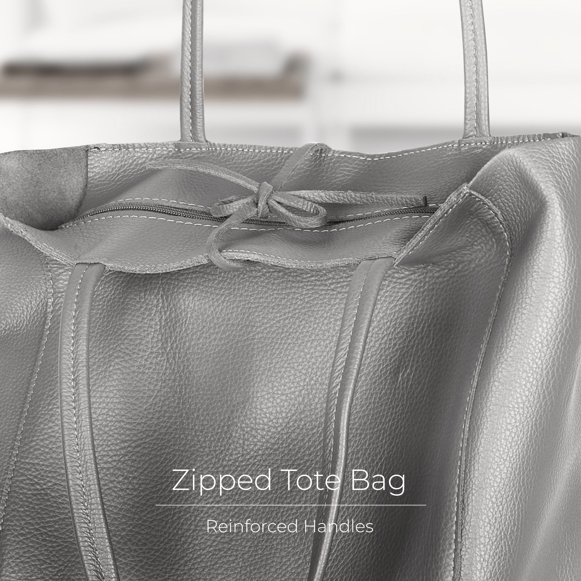 Italian Genuine Calf Leather Tote Bag - Minimalist Everyday Carryall
