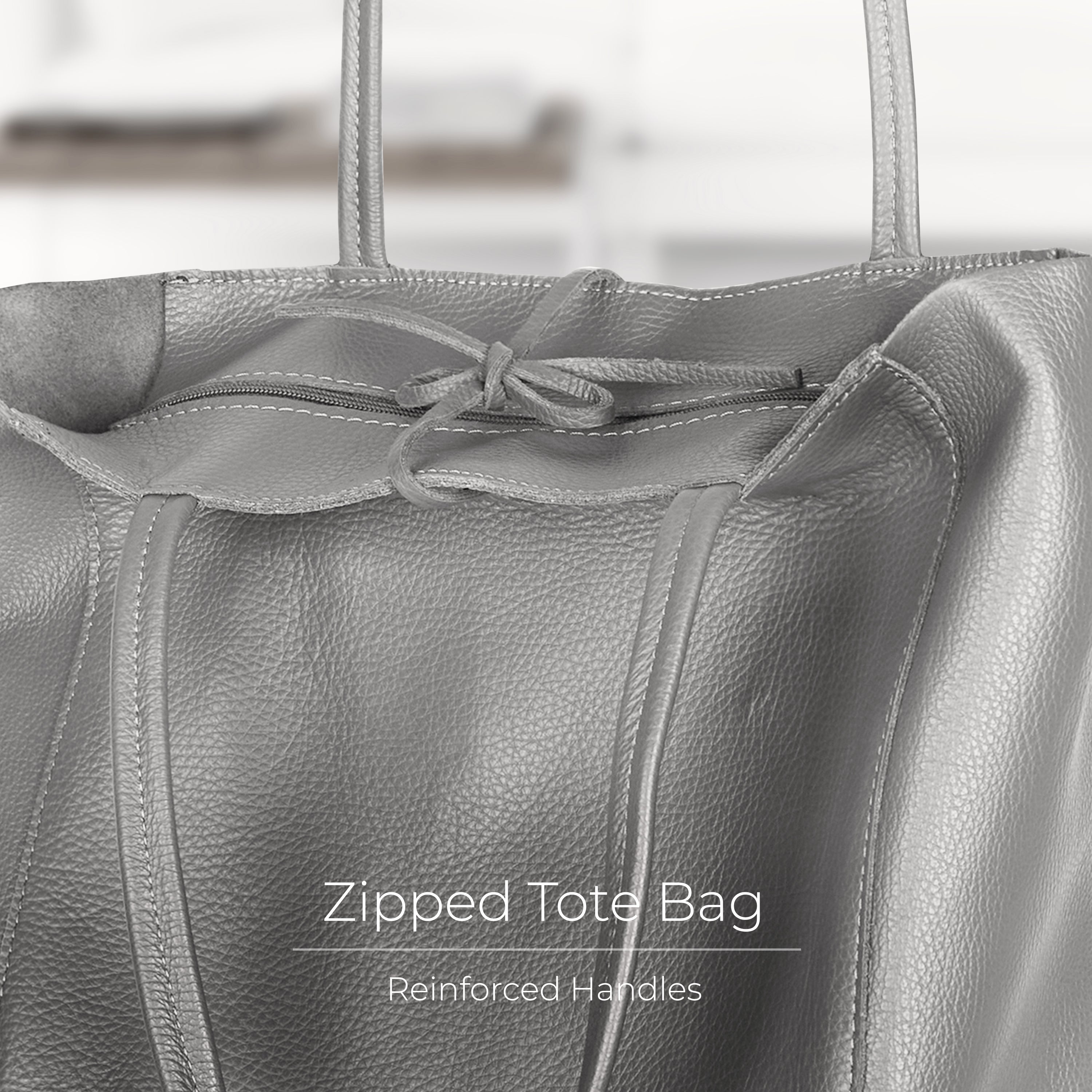 Italian Genuine Calf Leather Tote Bag - Minimalist Everyday Carryall