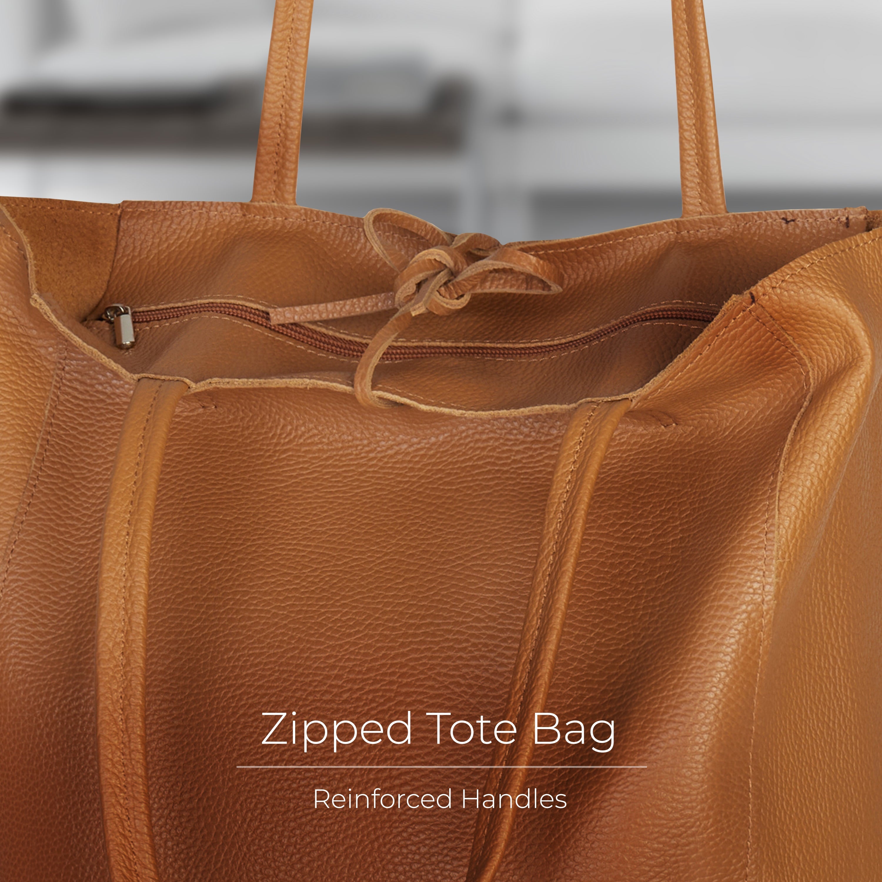 Italian Genuine Calf Leather Tote Bag - Minimalist Everyday Carryall