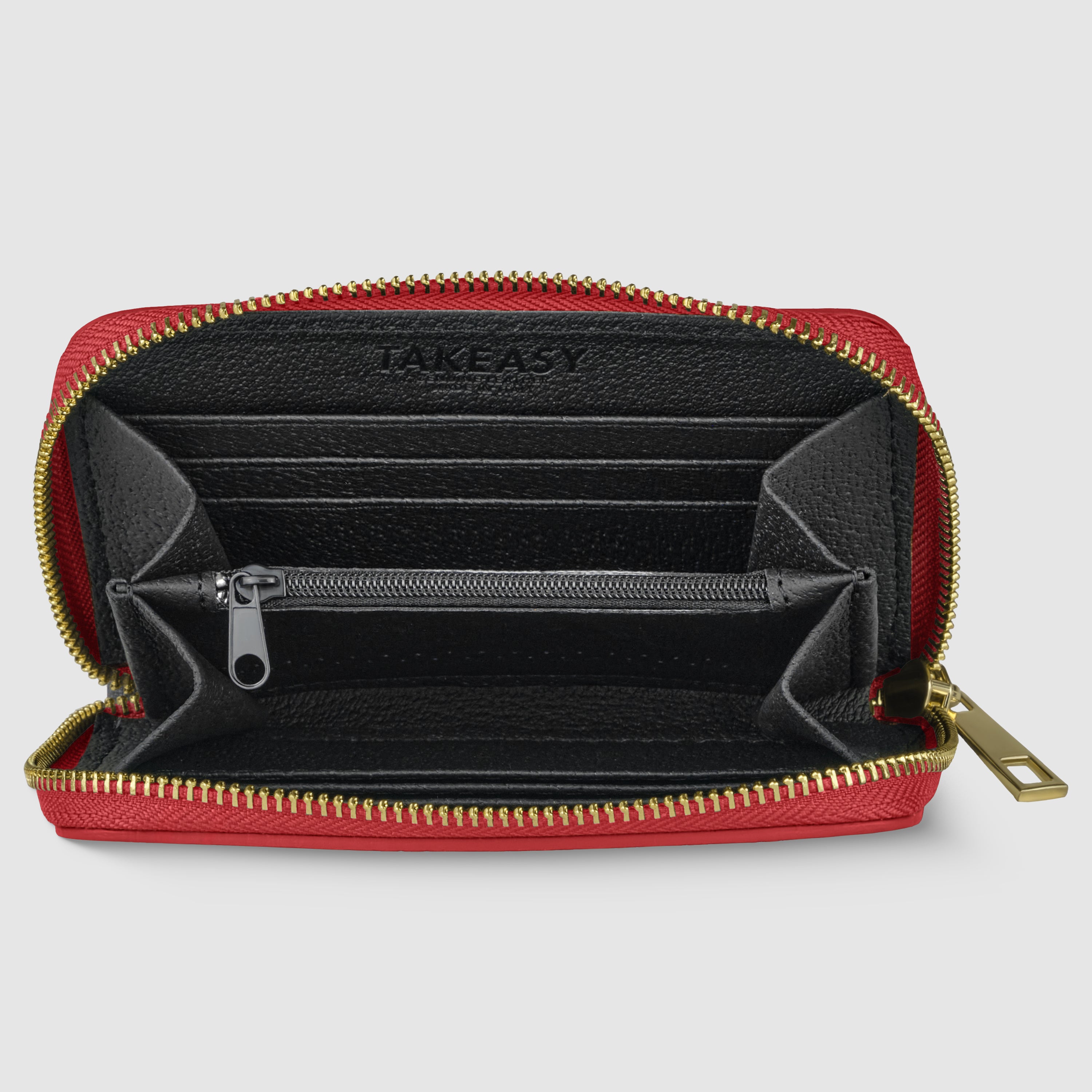 Italian Genuine Calf Leather Zippered Card Wallet