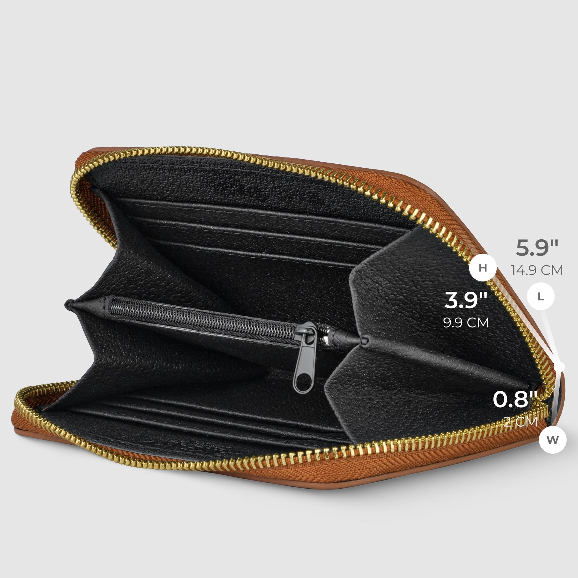 Italian Genuine Calf Leather Zippered Card Wallet