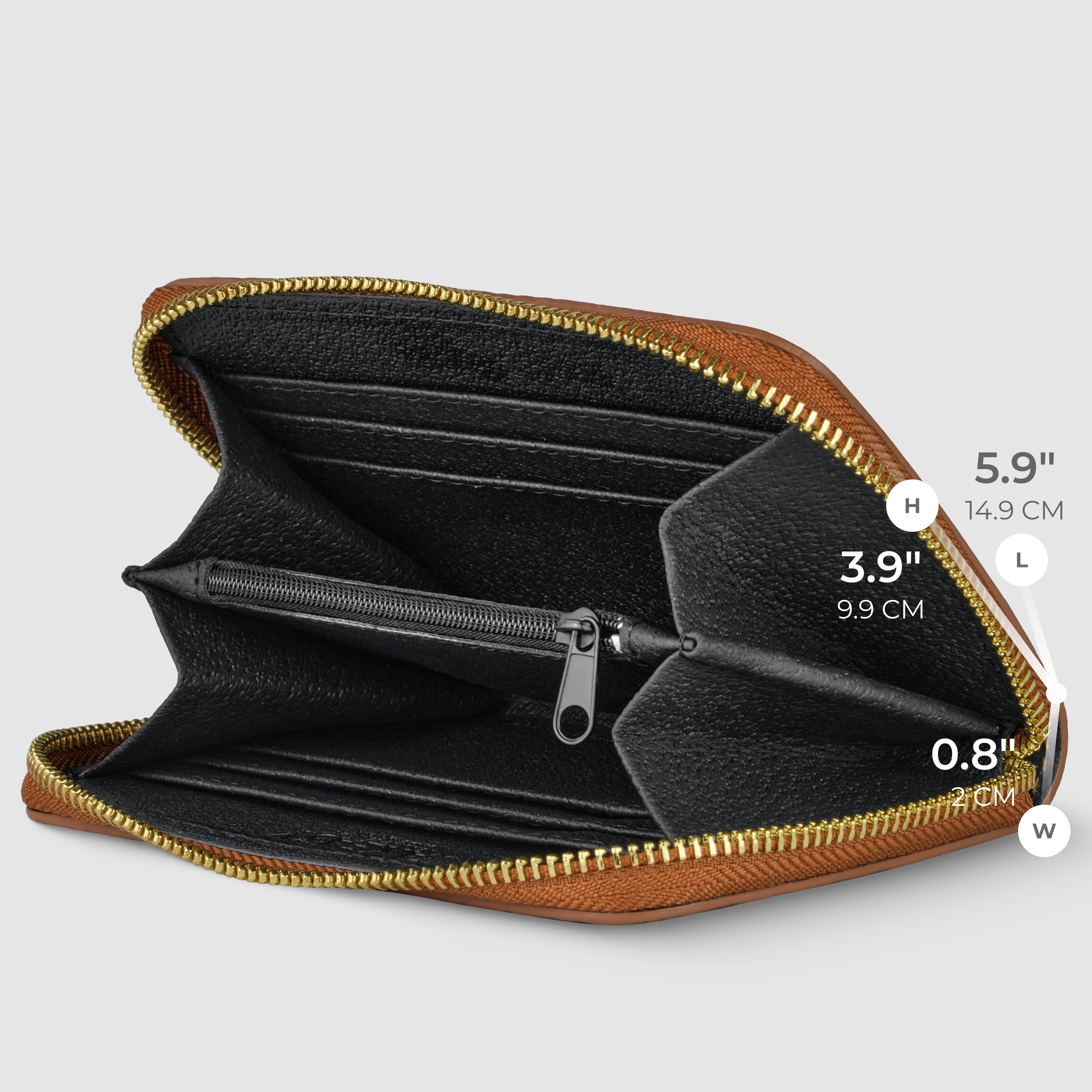 Italian Genuine Calf Leather Zippered Card Wallet