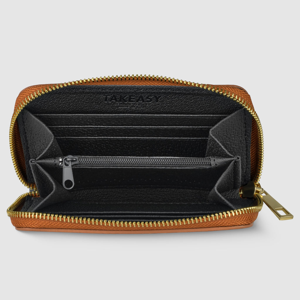 Italian Genuine Calf Leather Zippered Card Wallet